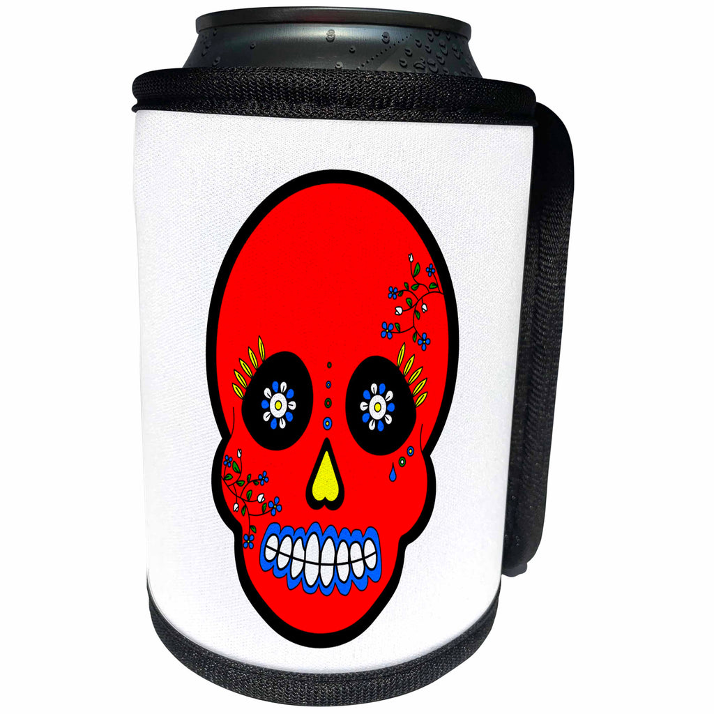 3dRose Janna Salak Designs Day of the Dead - Day of the Dead Skull Día de los Muertos Sugar Skull Red Black Scroll Design - Can Cooler Bottle Wrap (cc_28876)