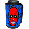 3dRose Janna Salak Designs Day of the Dead - Day of the Dead Skull Día de los Muertos Sugar Skull Red Blue Black Scroll Design - Can Cooler Bottle Wrap (cc_28878)