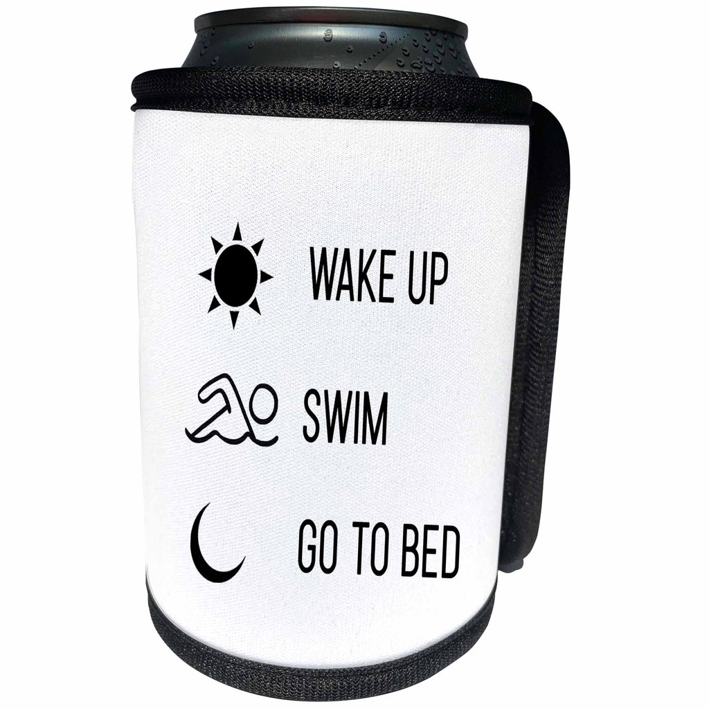 3dRose Tory Anne Collections Quotes - Wake Up Swim Go To Bed - Can Cooler Bottle Wrap (cc_288784)