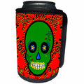 3dRose Janna Salak Designs Day of the Dead - Day of the Dead Skull Día de los Muertos Sugar Skull Green Red Black Scroll Design - Can Cooler Bottle Wrap (cc_28881)