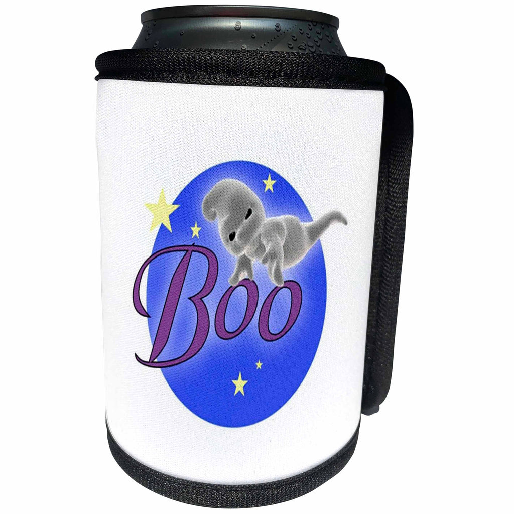 3dRose Renderly Yours Autumn And Halloween - Cute Ghost Boo - Can Cooler Bottle Wrap (cc_28907)