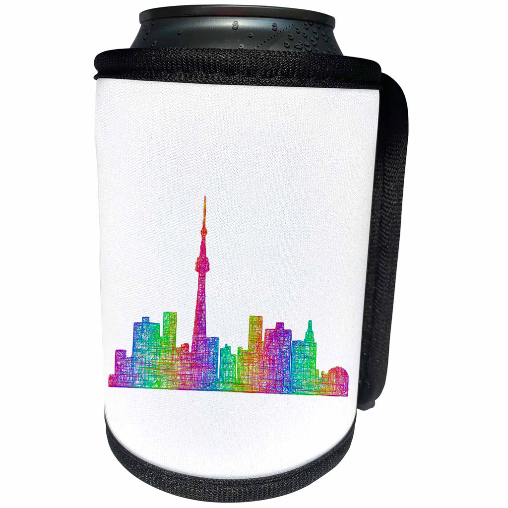 3dRose David Zydd - City Skylines - Toronto City Skyline - multicolor line art - Can Cooler Bottle Wrap (cc_289080)