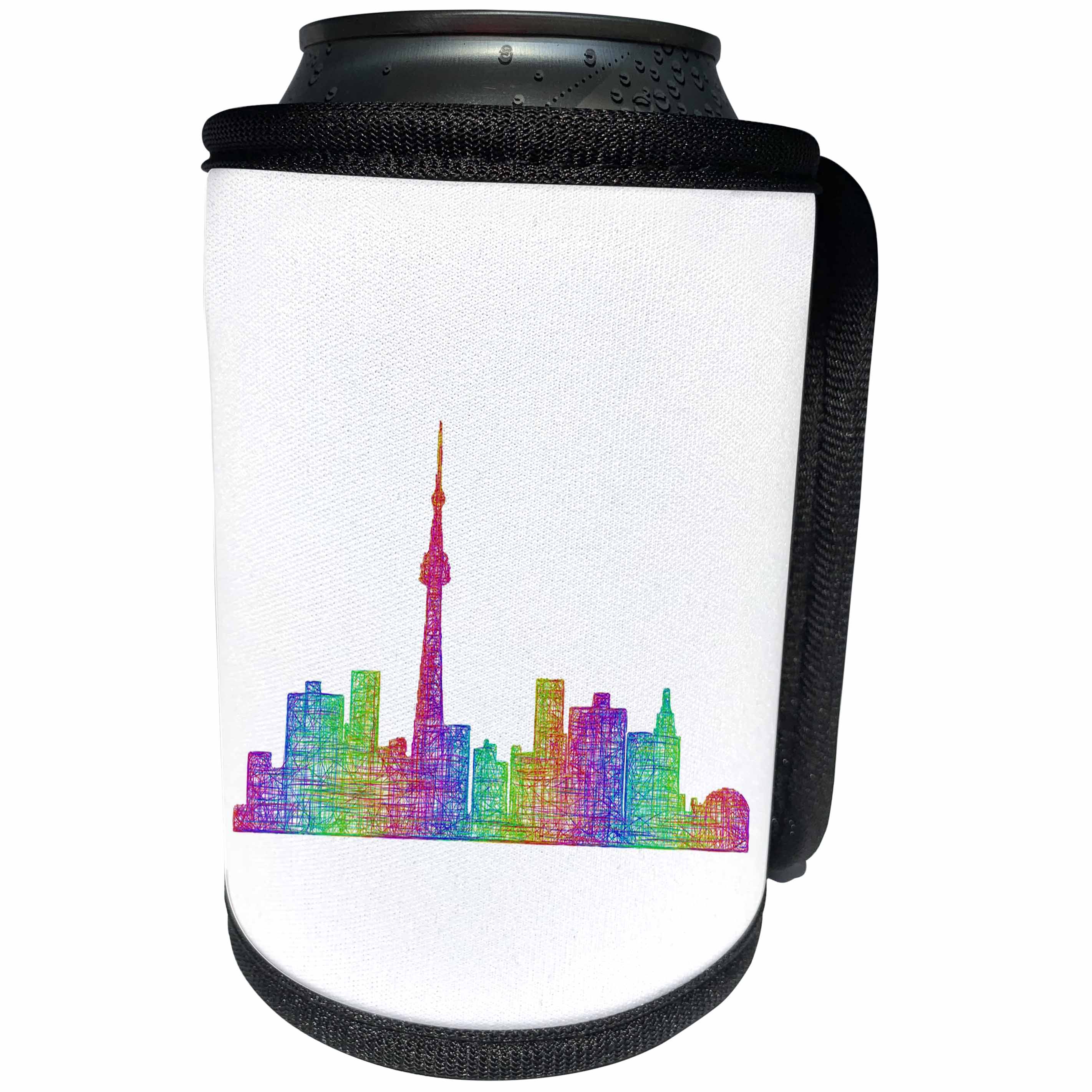 3dRose David Zydd - City Skylines - Toronto City Skyline - multicolor line art - Can Cooler Bottle Wrap (cc_289080)