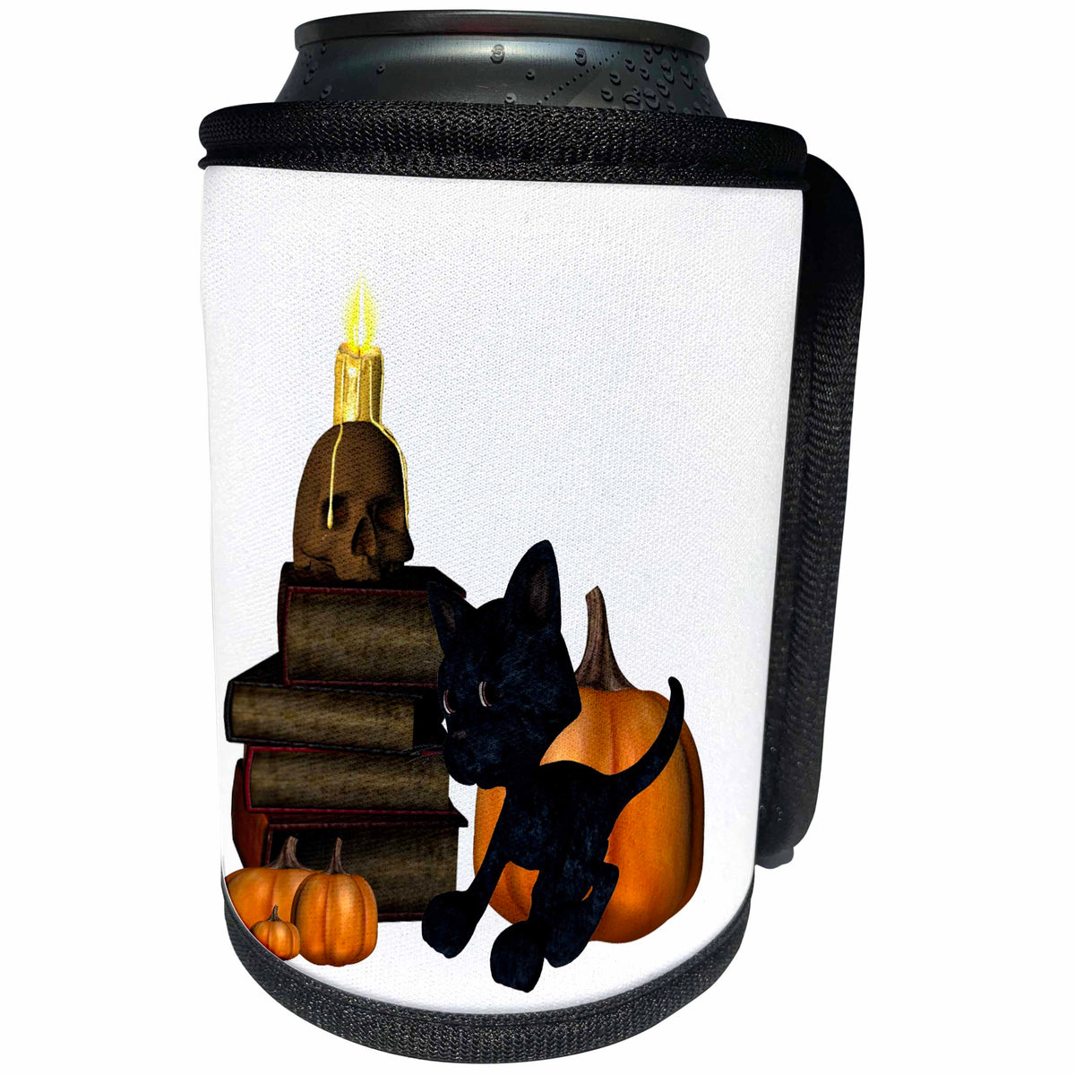 3dRose Renderly Yours Autumn And Halloween - Kitty Spooky Halloween - Can Cooler Bottle Wrap (cc_28909)