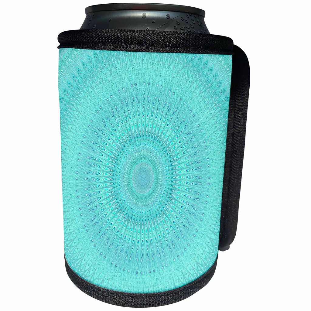3dRose David Zydd - Star Mandalas - Turquoise Mandala - abstract circular geometric pattern design - Can Cooler Bottle Wrap (cc_289114)