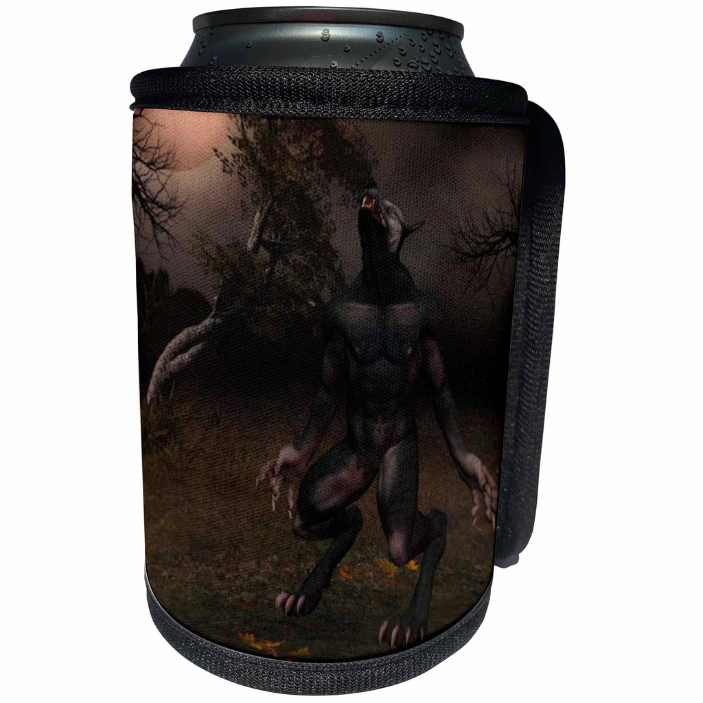 3dRose Renderly Yours Autumn And Halloween - Werewolf Howling At The Moon - Can Cooler Bottle Wrap (cc_28912)