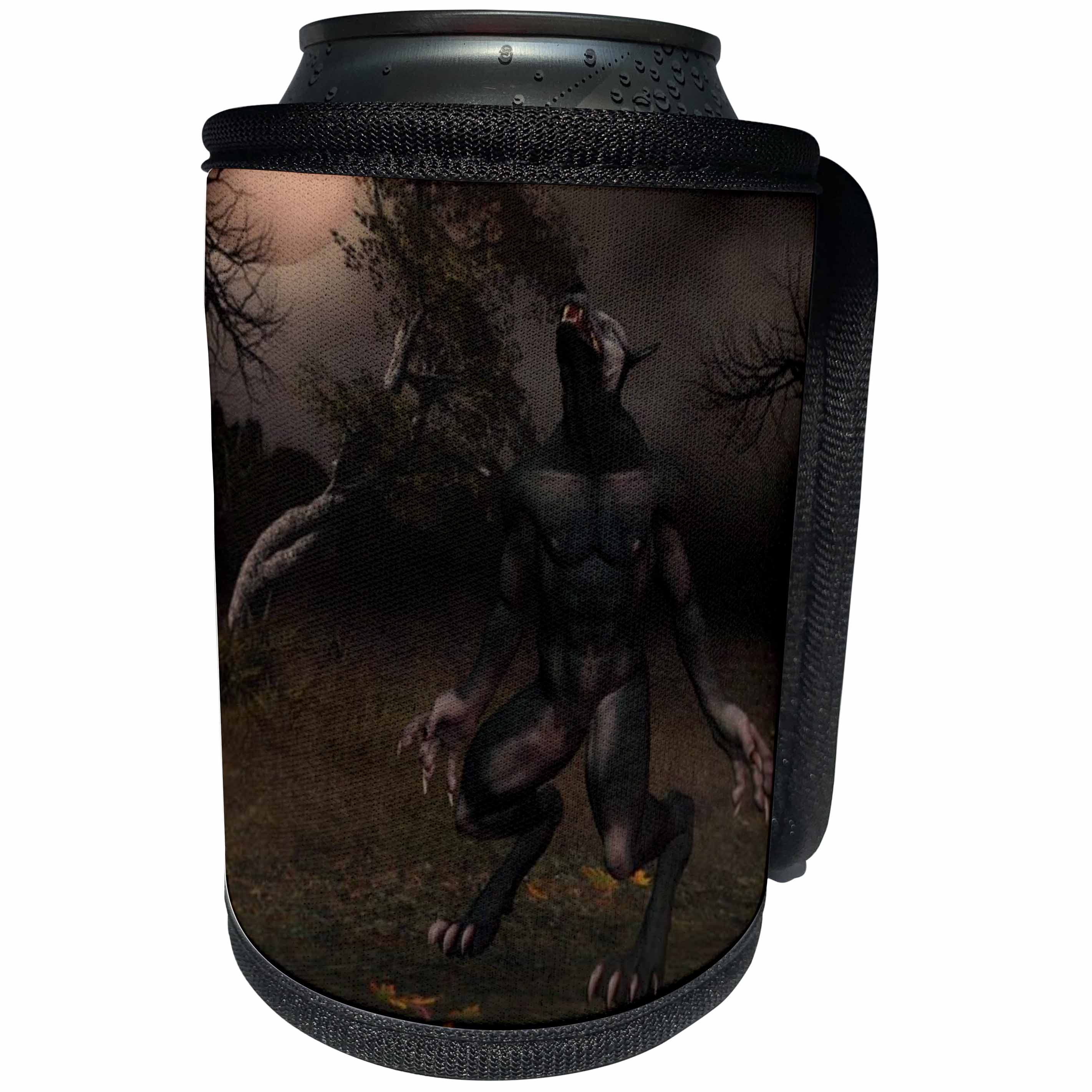 3dRose Renderly Yours Autumn And Halloween - Werewolf Howling At The Moon - Can Cooler Bottle Wrap (cc_28912)