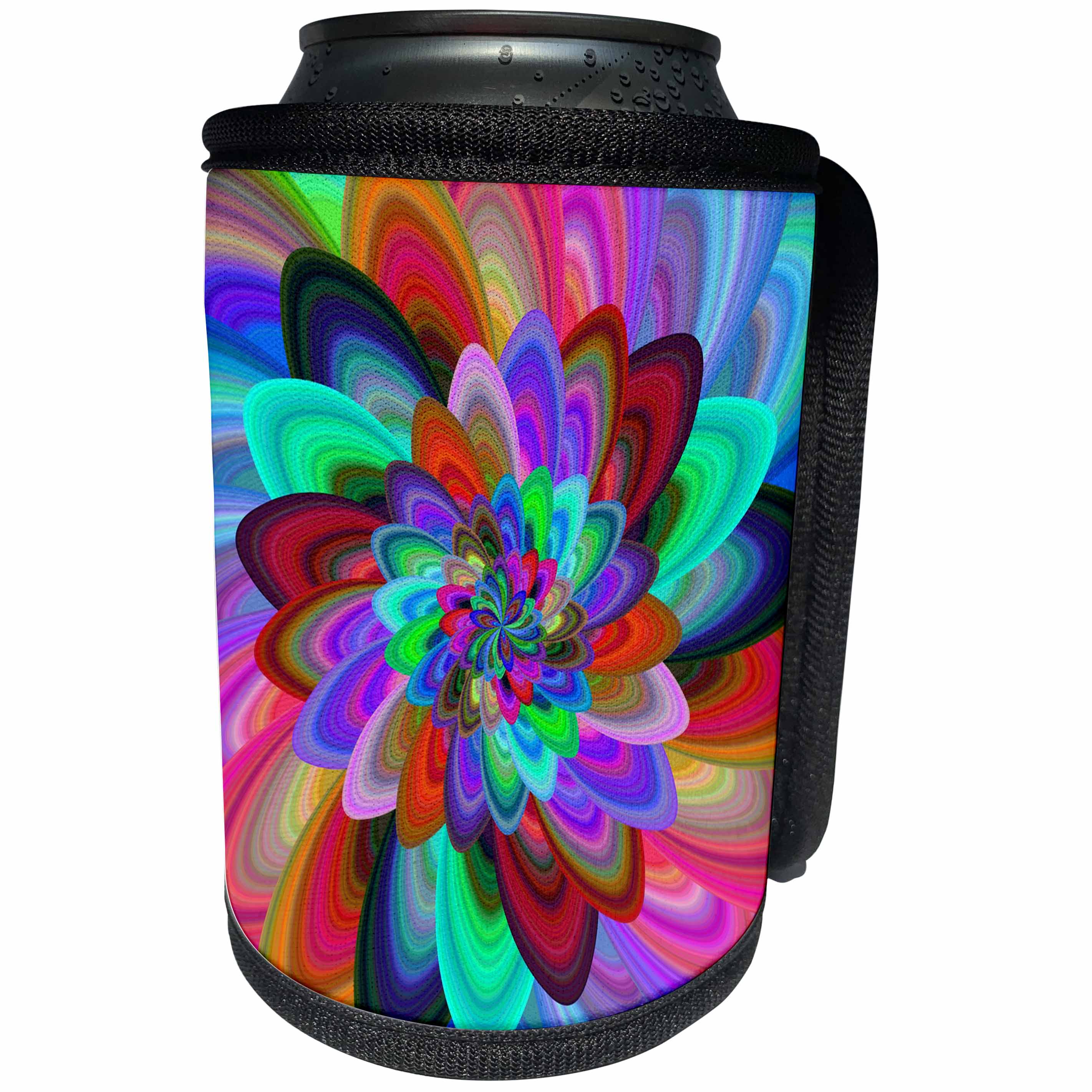 3dRose David Zydd - Floral Designs - Happy Fractal Flower - abstract spiral design - Can Cooler Bottle Wrap (cc_289121)
