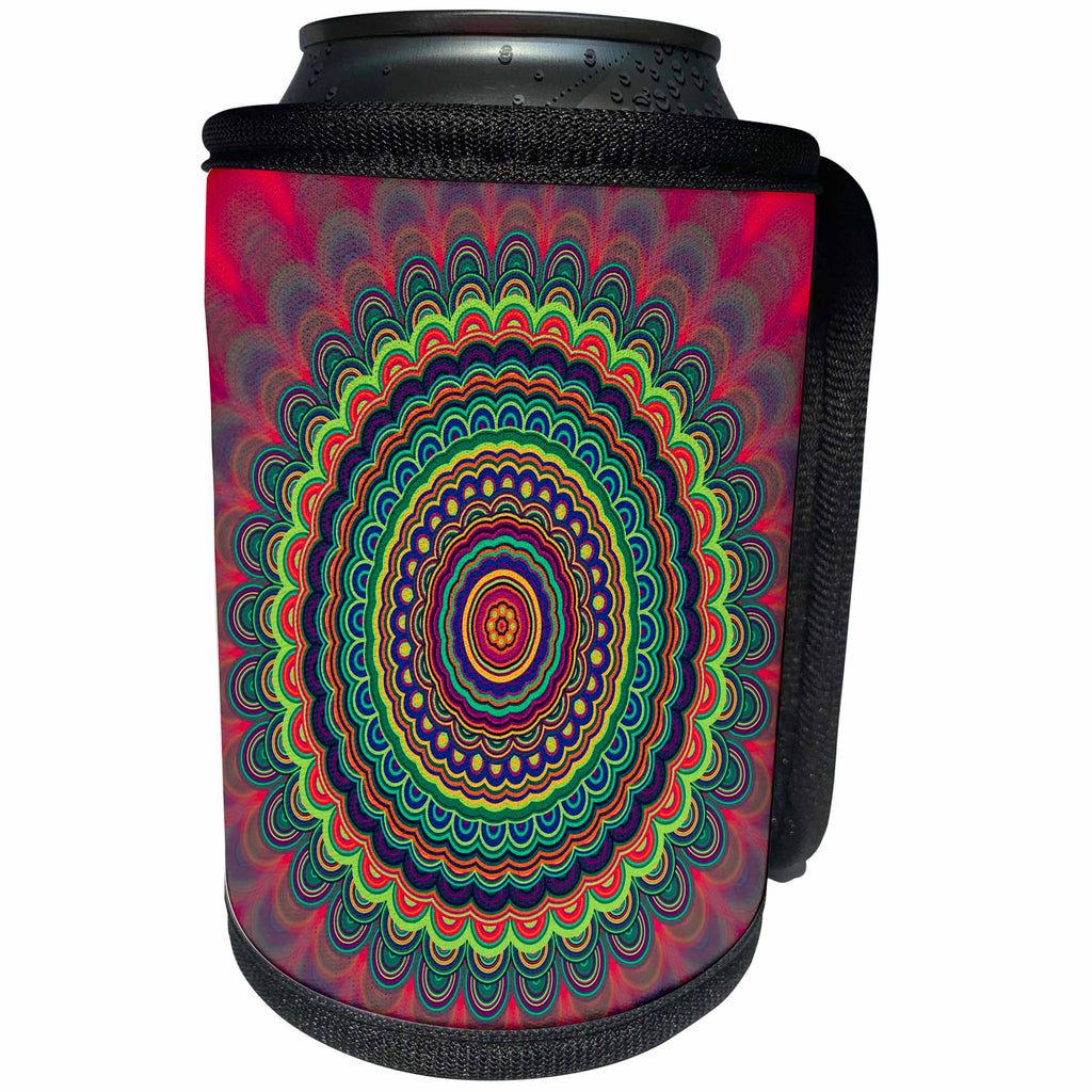 3dRose David Zydd - Floral Mandalas - Psychedelic Hippie Mandala - abstract bohemian design - Can Cooler Bottle Wrap (cc_289132)