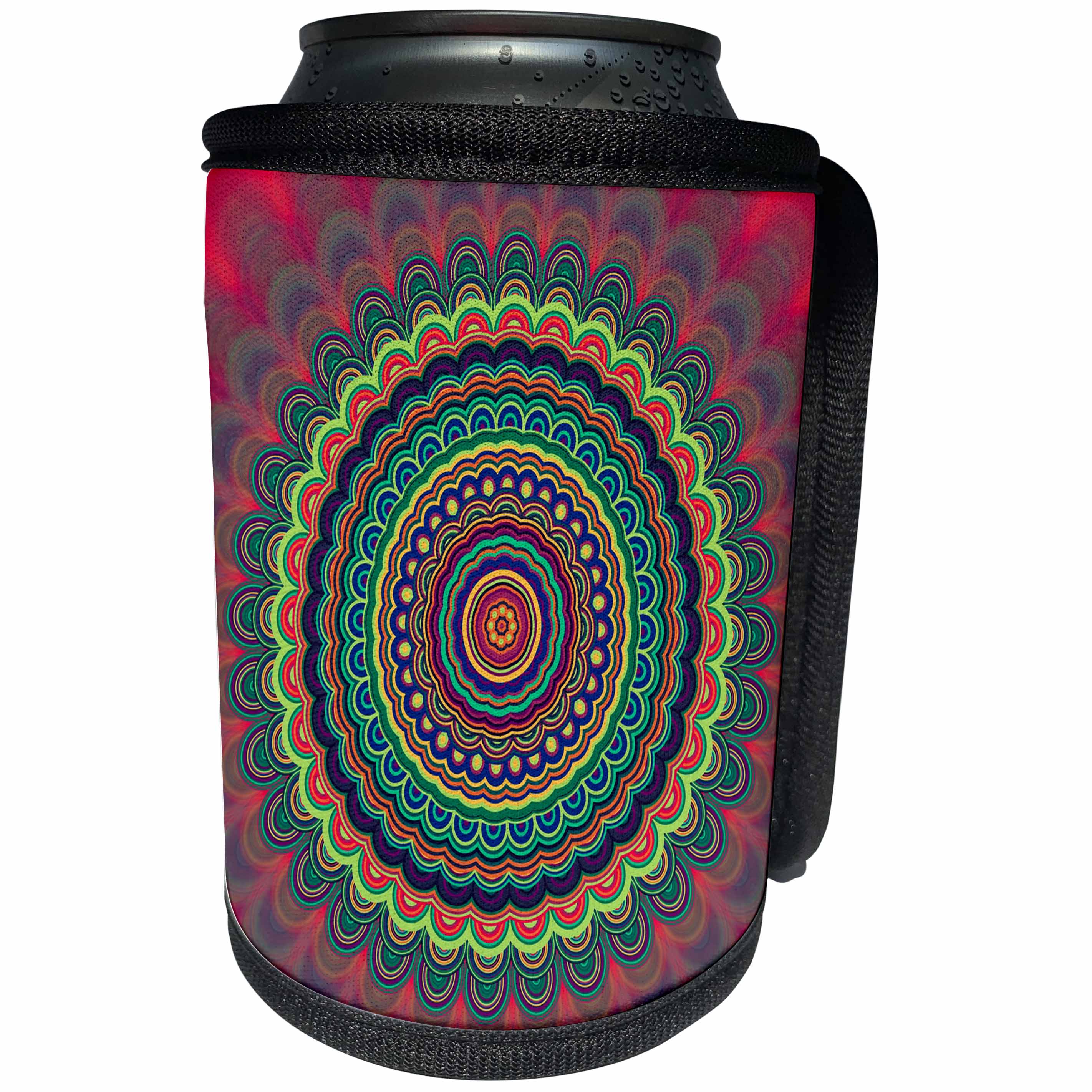 3dRose David Zydd - Floral Mandalas - Psychedelic Hippie Mandala - abstract bohemian design - Can Cooler Bottle Wrap (cc_289132)