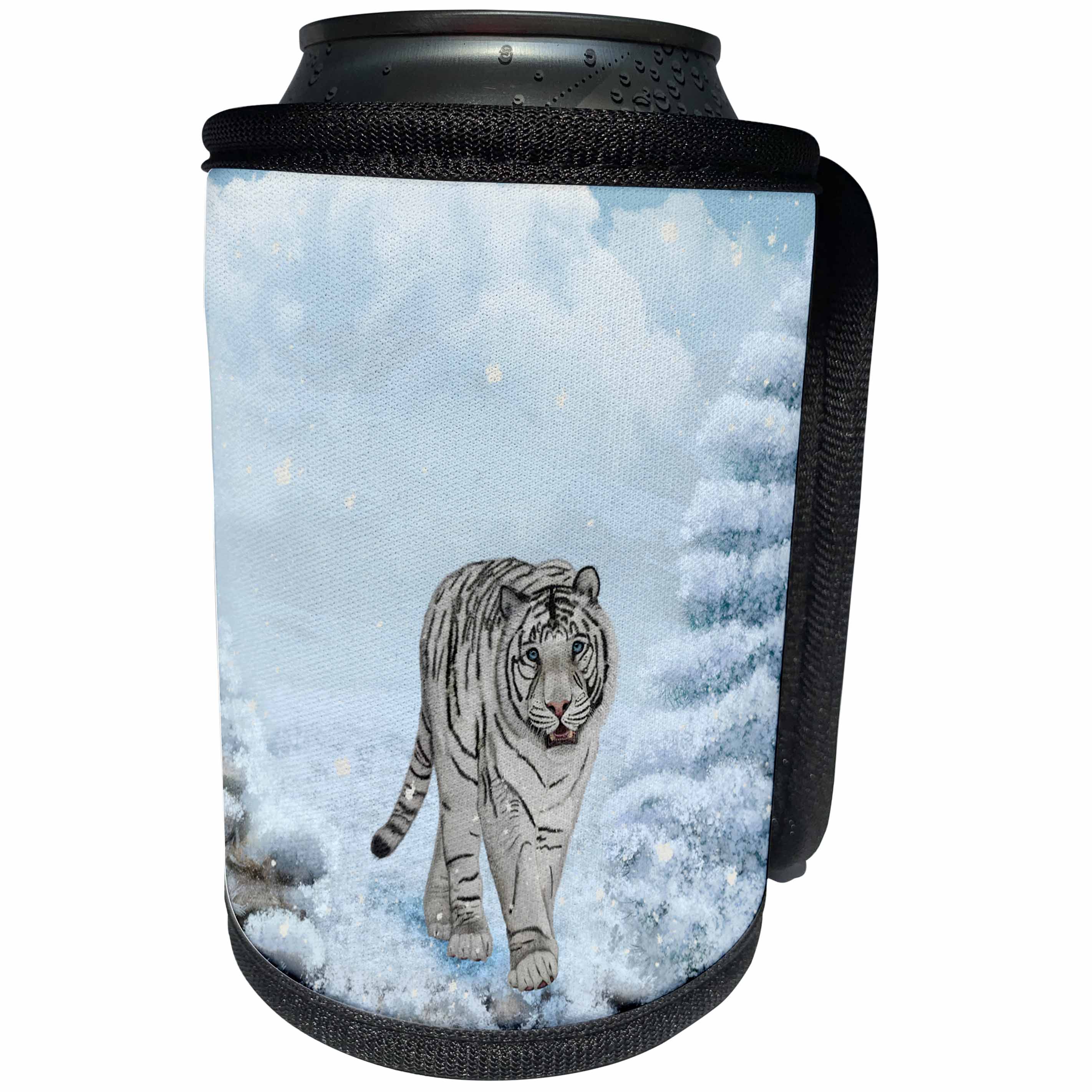 3dRose Heike Köhnen Design Animal - Wonderful white tiger in a winter landscape - Can Cooler Bottle Wrap (cc_289145)