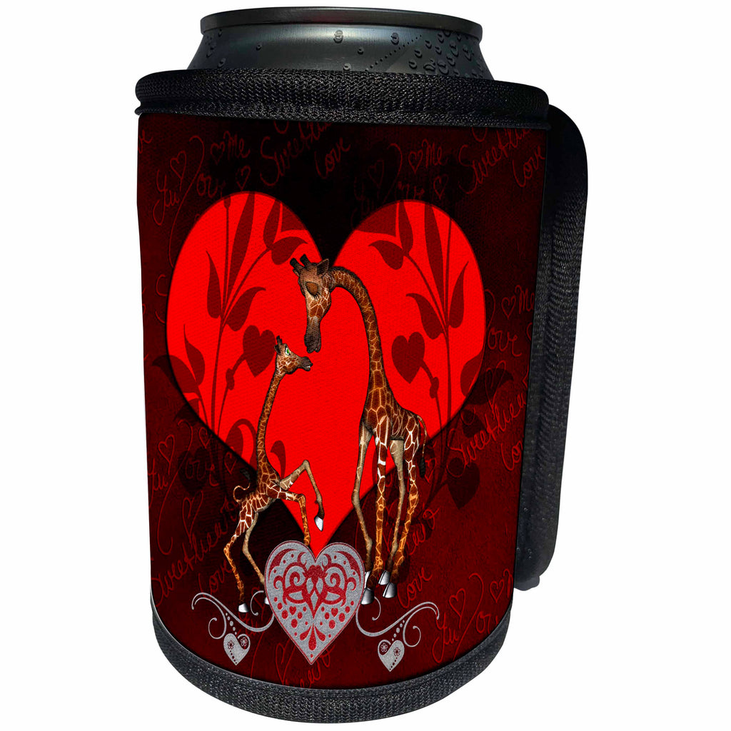 3dRose Heike Köhnen Design Animal - Cute giraffe mum with baby - Can Cooler Bottle Wrap (cc_289149)