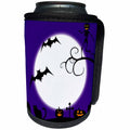 3dRose Renderly Yours Autumn And Halloween - Toon Jack O Lanterns Bats And Cats In Graveyard With Moon - Can Cooler Bottle Wrap (cc_28915)