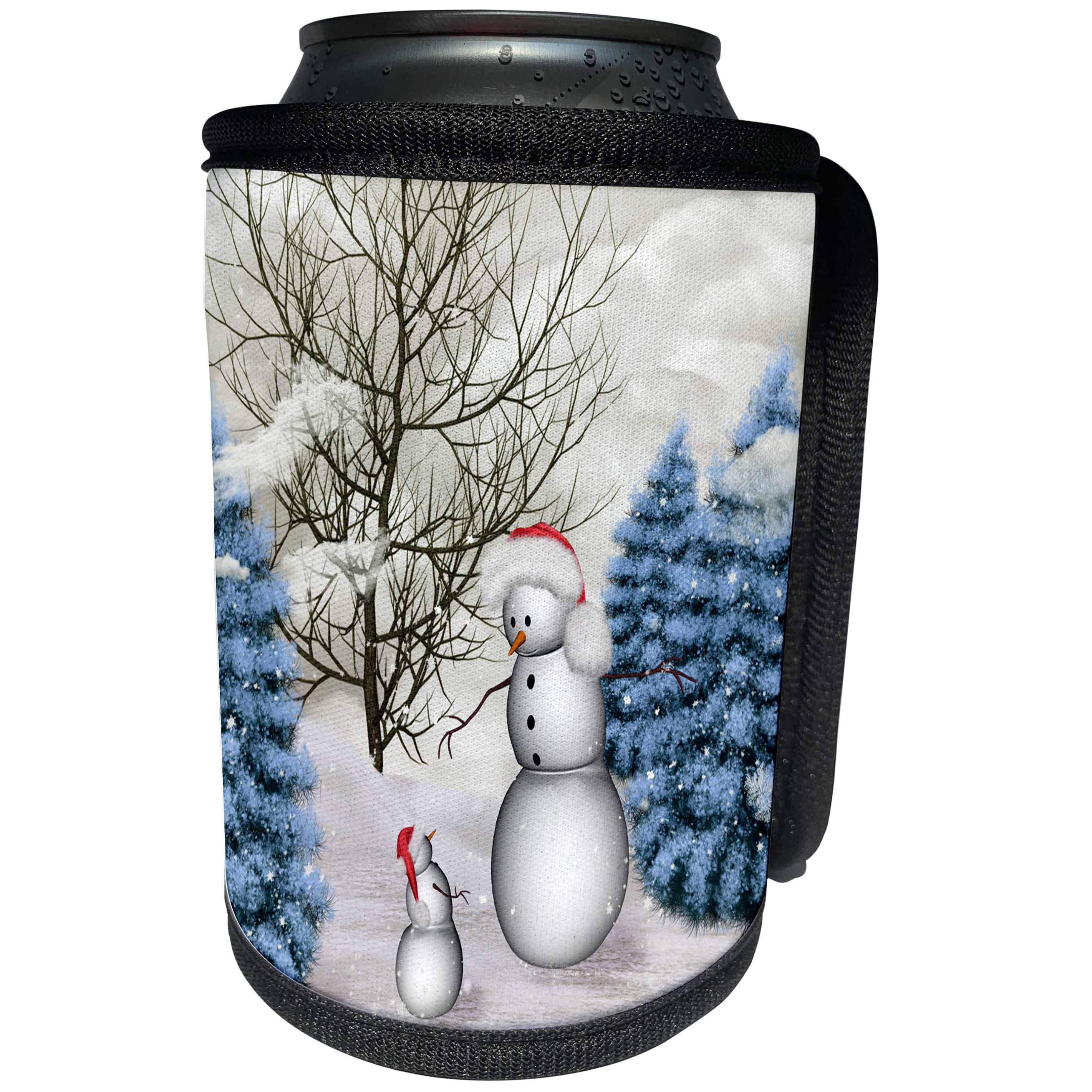 3dRose Heike Köhnen Design Holiday - Funny snowman with snow kid - Can Cooler Bottle Wrap (cc_289150)
