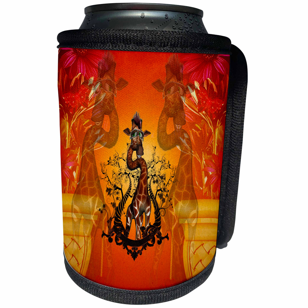 3dRose Heike Köhnen Design Animal - Cute giraffe with sunglasses - Can Cooler Bottle Wrap (cc_289161)