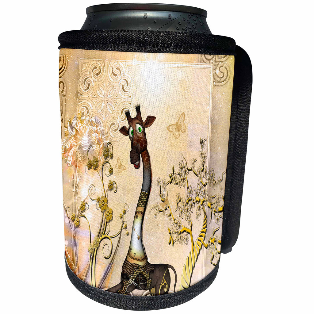 3dRose Heike Köhnen Design Steampunk - Funny steampunk giraffe with clocks and gears - Can Cooler Bottle Wrap (cc_289162)