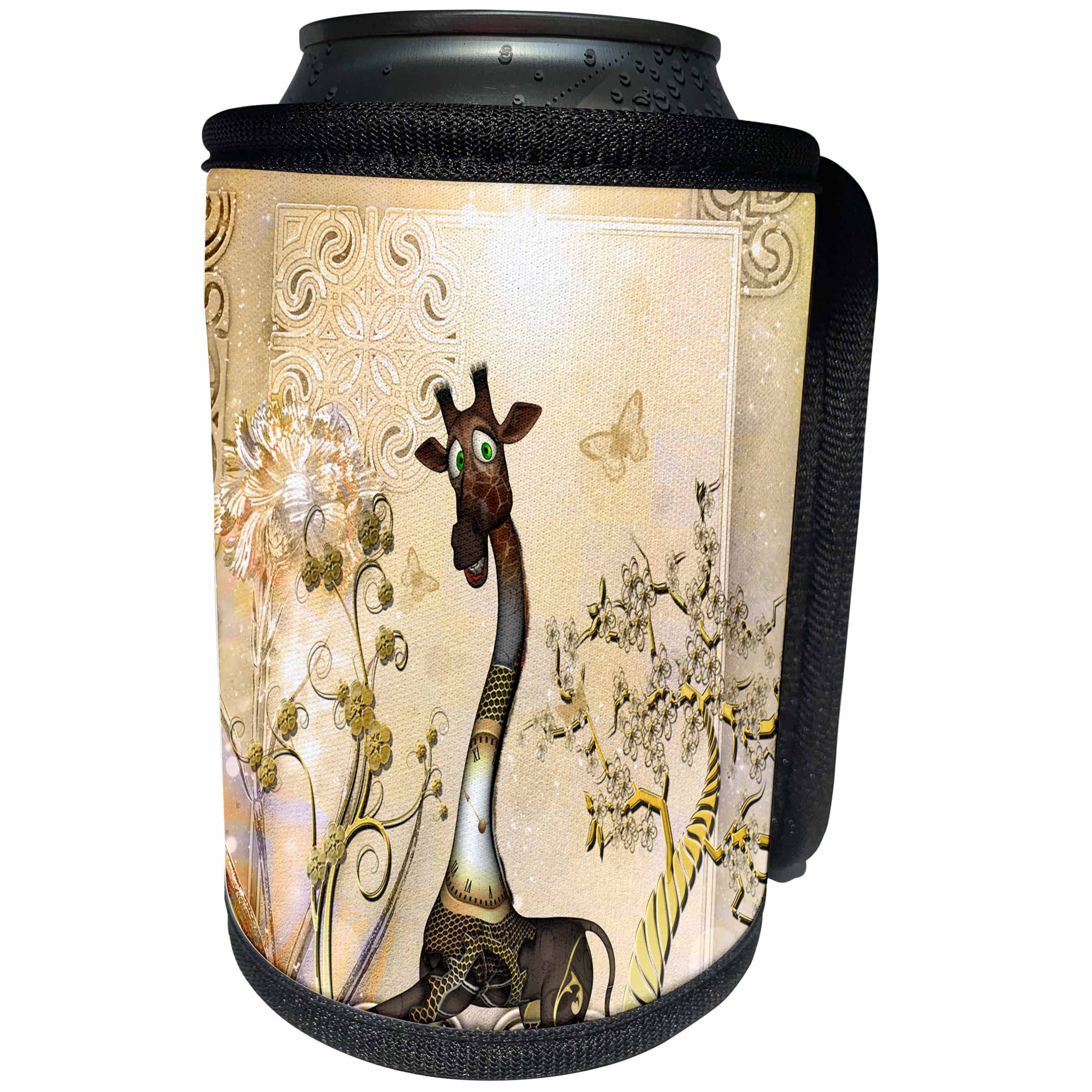 3dRose Heike Köhnen Design Steampunk - Funny steampunk giraffe with clocks and gears - Can Cooler Bottle Wrap (cc_289162)