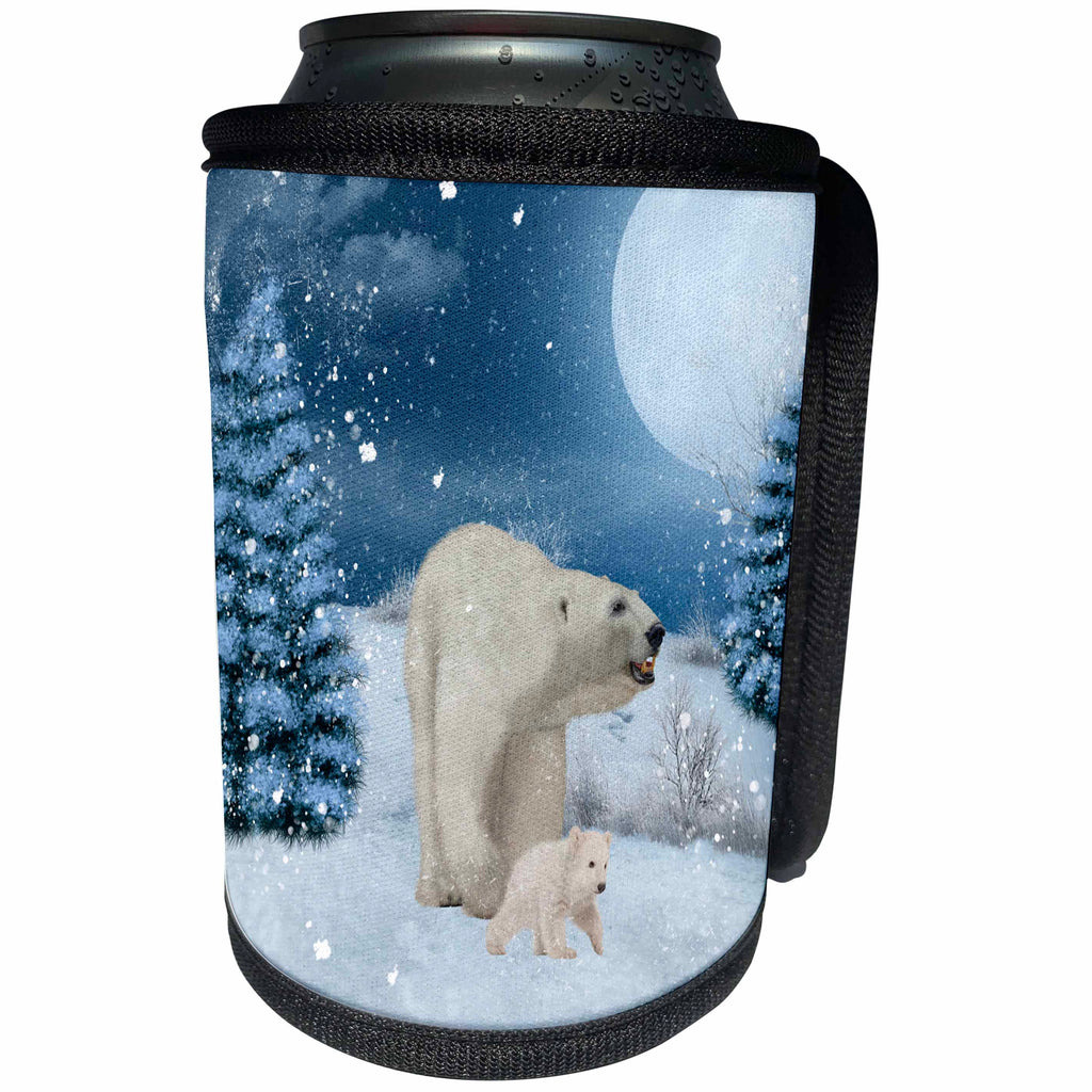 3dRose Heike Köhnen Design Animal - Polar bear mum with polar bear cub - Can Cooler Bottle Wrap (cc_289166)