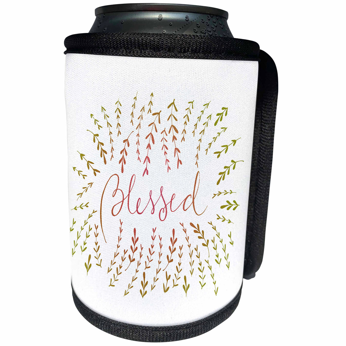 3dRose Anis Illustration-Quote - Blessed lettering with leaves - Can Cooler Bottle Wrap (cc_289177)