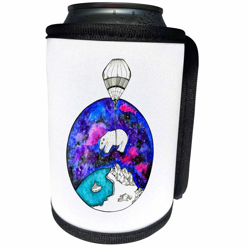 3dRose Artbynikirjariwala - Balloon Ride - Nordic inspired Sci-fi Polar Bear illustration - Can Cooler Bottle Wrap (cc_289181)