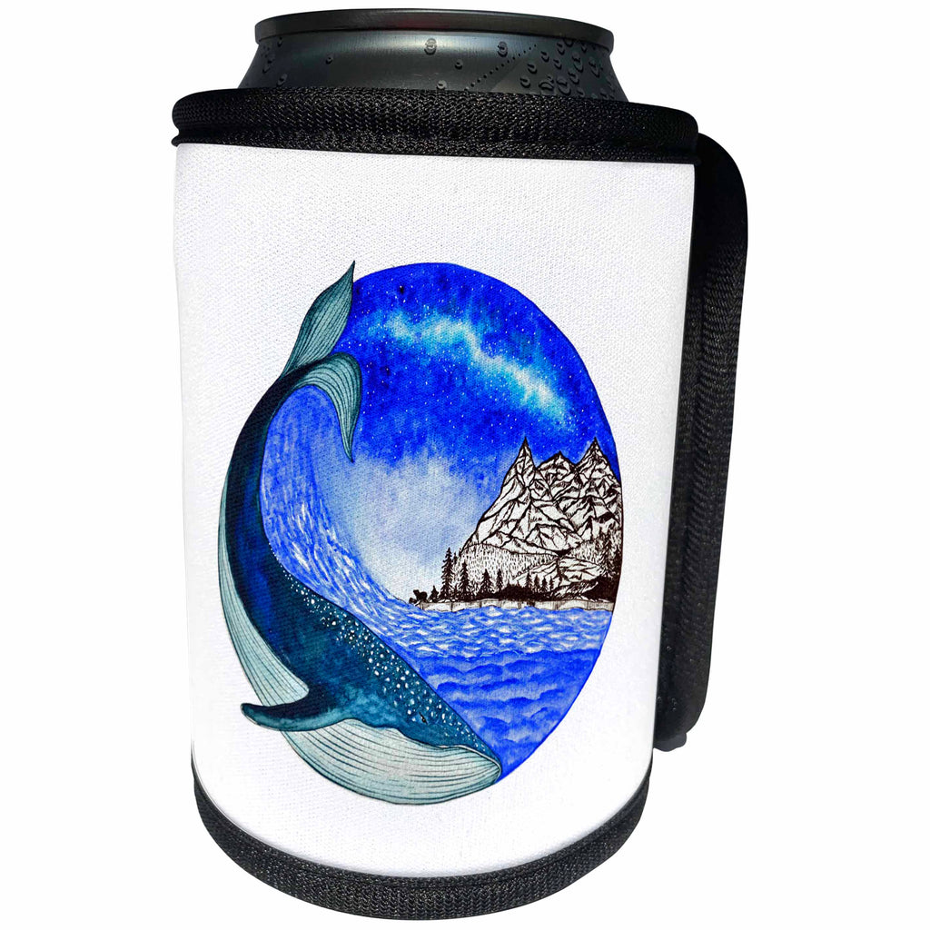 3dRose Artbynikirjariwala - Magical - Blue Whale - Nordic inspired Blue Whale illustration - Can Cooler Bottle Wrap (cc_289185)