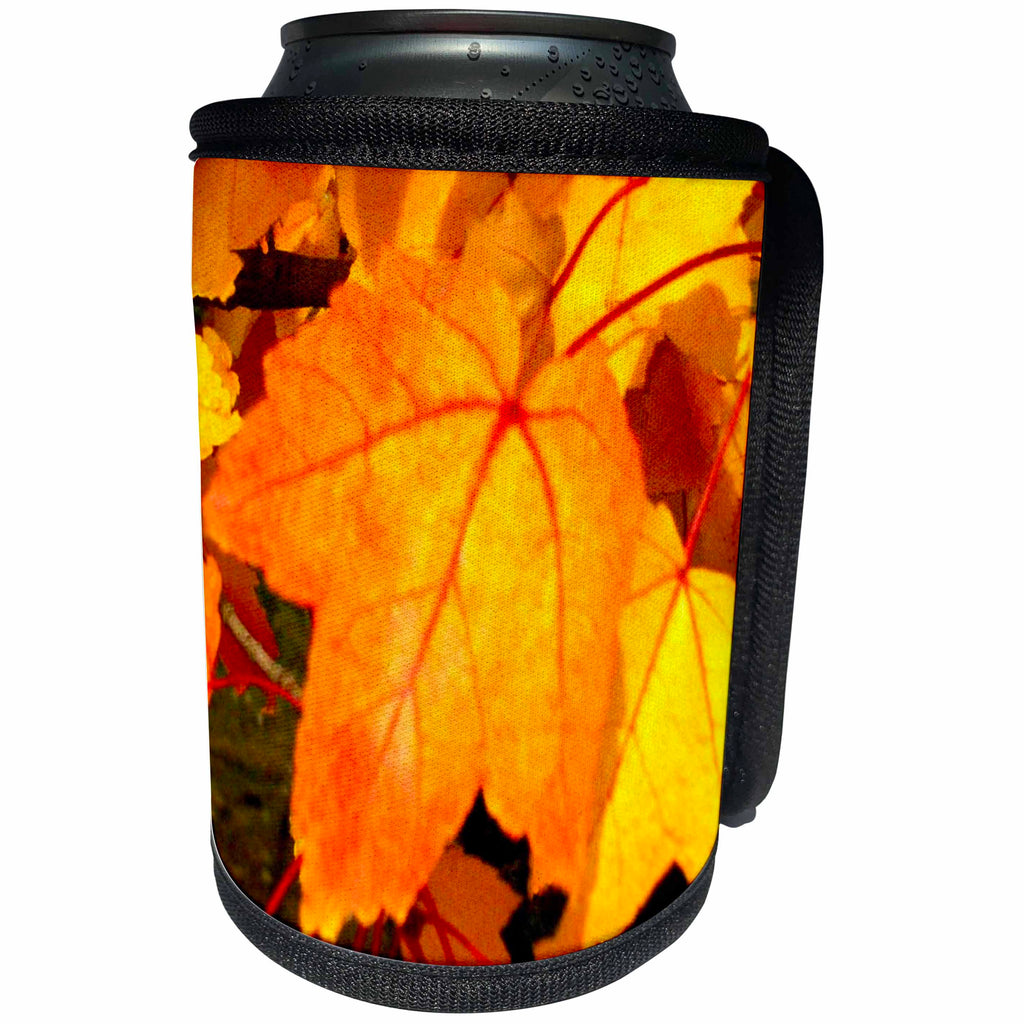 3dRose Renderly Yours Autumn And Halloween - Beautiful Orange And Gold Fall Leaves - Can Cooler Bottle Wrap (cc_28919)