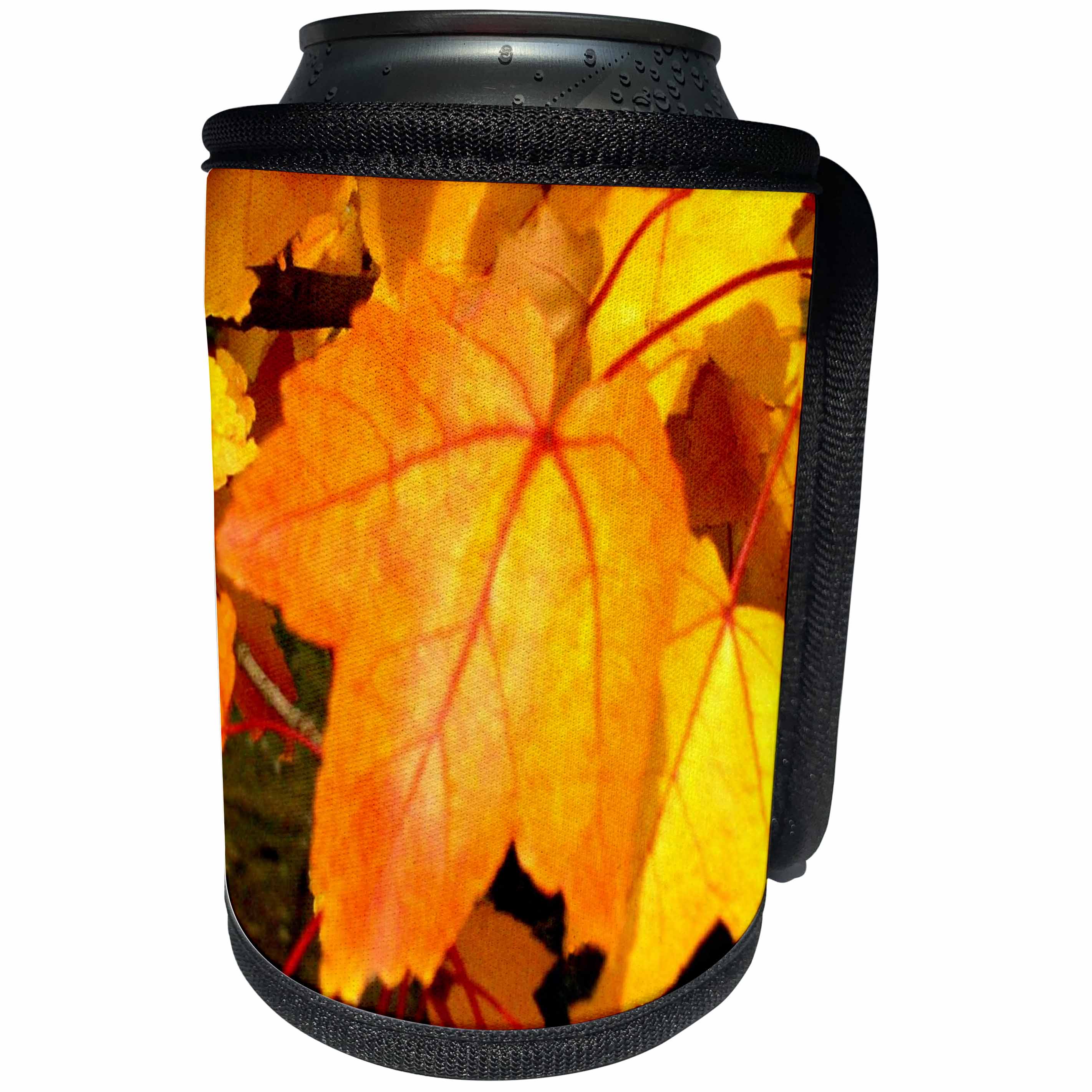 3dRose Renderly Yours Autumn And Halloween - Beautiful Orange And Gold Fall Leaves - Can Cooler Bottle Wrap (cc_28919)