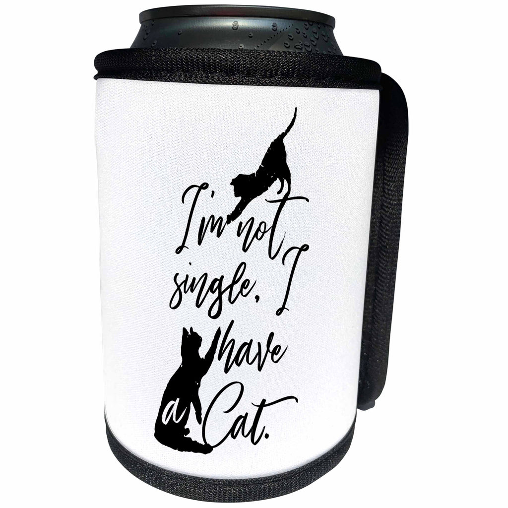 3dRose Becky Nimoy Stationery – Animals - Two cats playing hand-lettered style words, Im not single, I have cats - Can Cooler Bottle Wrap (cc_289193)