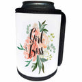 3dRose Becky Nimoy Stationery – Women - Girl Boss in Modern Calligraphy over Spring Watercolor flowers - Can Cooler Bottle Wrap (cc_289195)