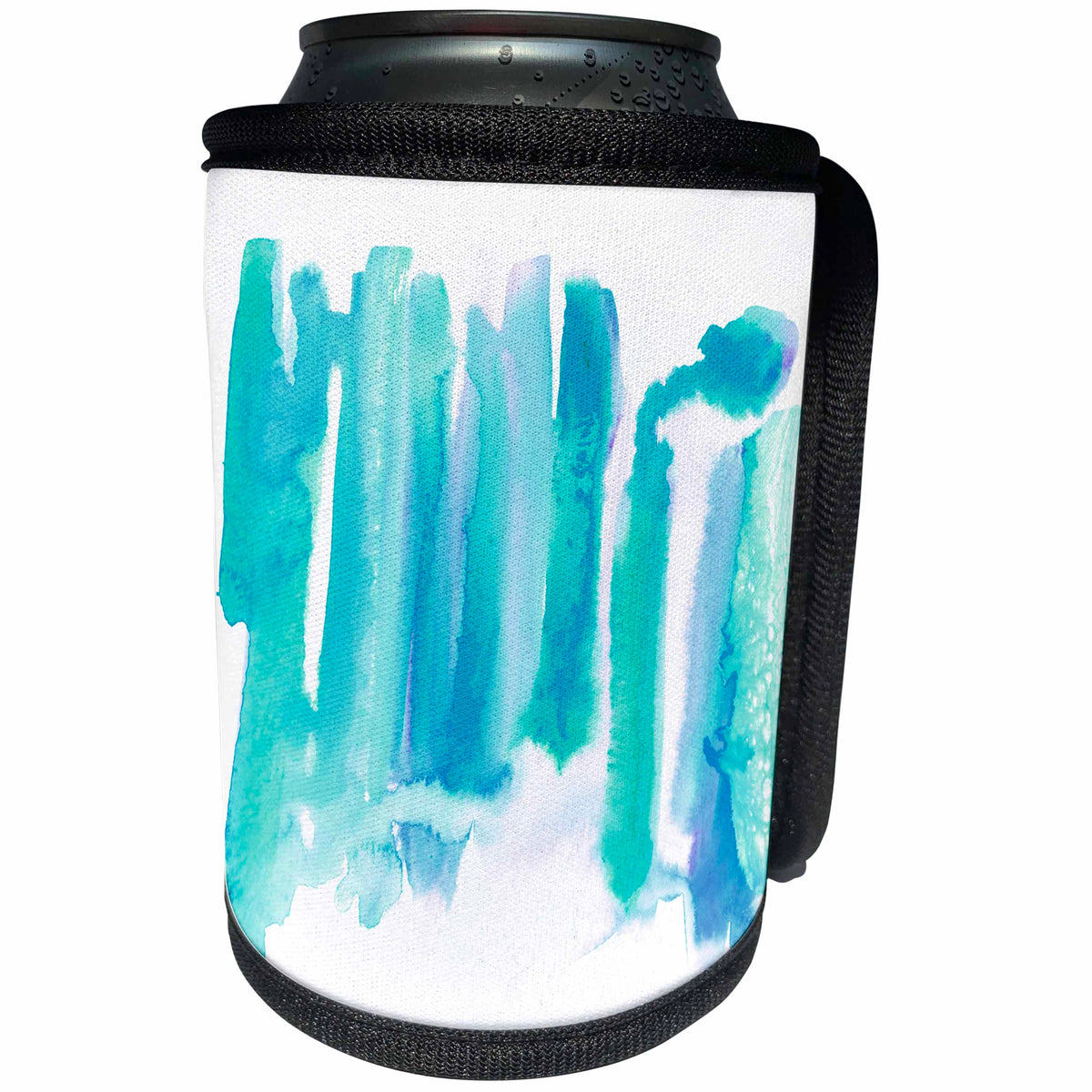 3dRose Becky Nimoy Stationery – Art - Original abstract watercolor painting in teal turquoise blue colorway - Can Cooler Bottle Wrap (cc_289198)