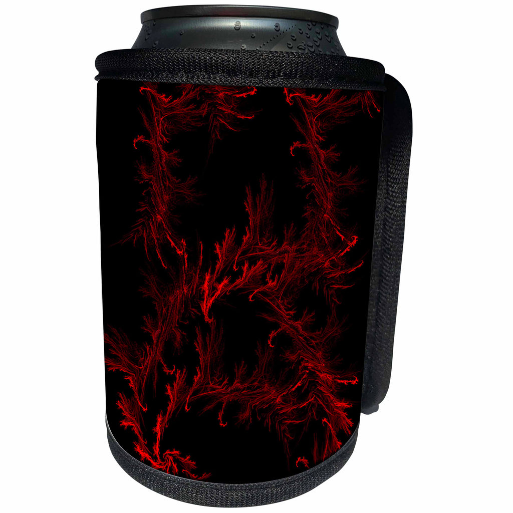 3dRose Digital Art by Brandi - Veins - Abstract red lines on black background - Can Cooler Bottle Wrap (cc_289215)
