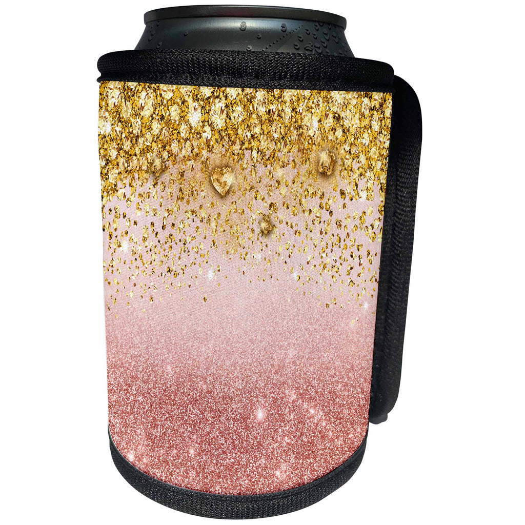 3dRose Anne Marie Baugh - Glitter and Bling - Pink Faux Digitally Printed Glitter and Jewels - Can Cooler Bottle Wrap (cc_289226)