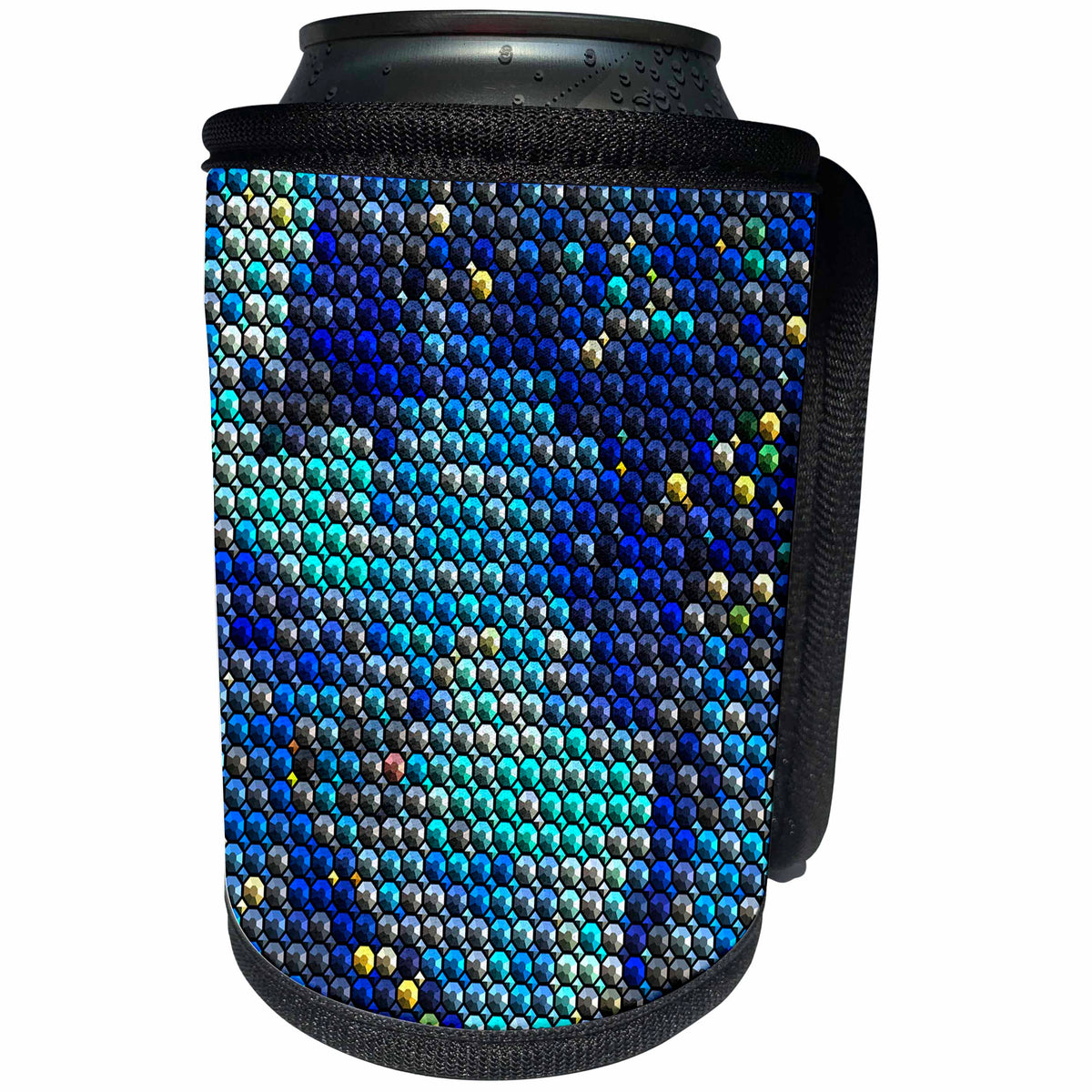 3dRose Andrea Haase Art Illustration - Shiny Faux Sequin Pattern In Blue And Turquoise - Can Cooler Bottle Wrap (cc_289385)