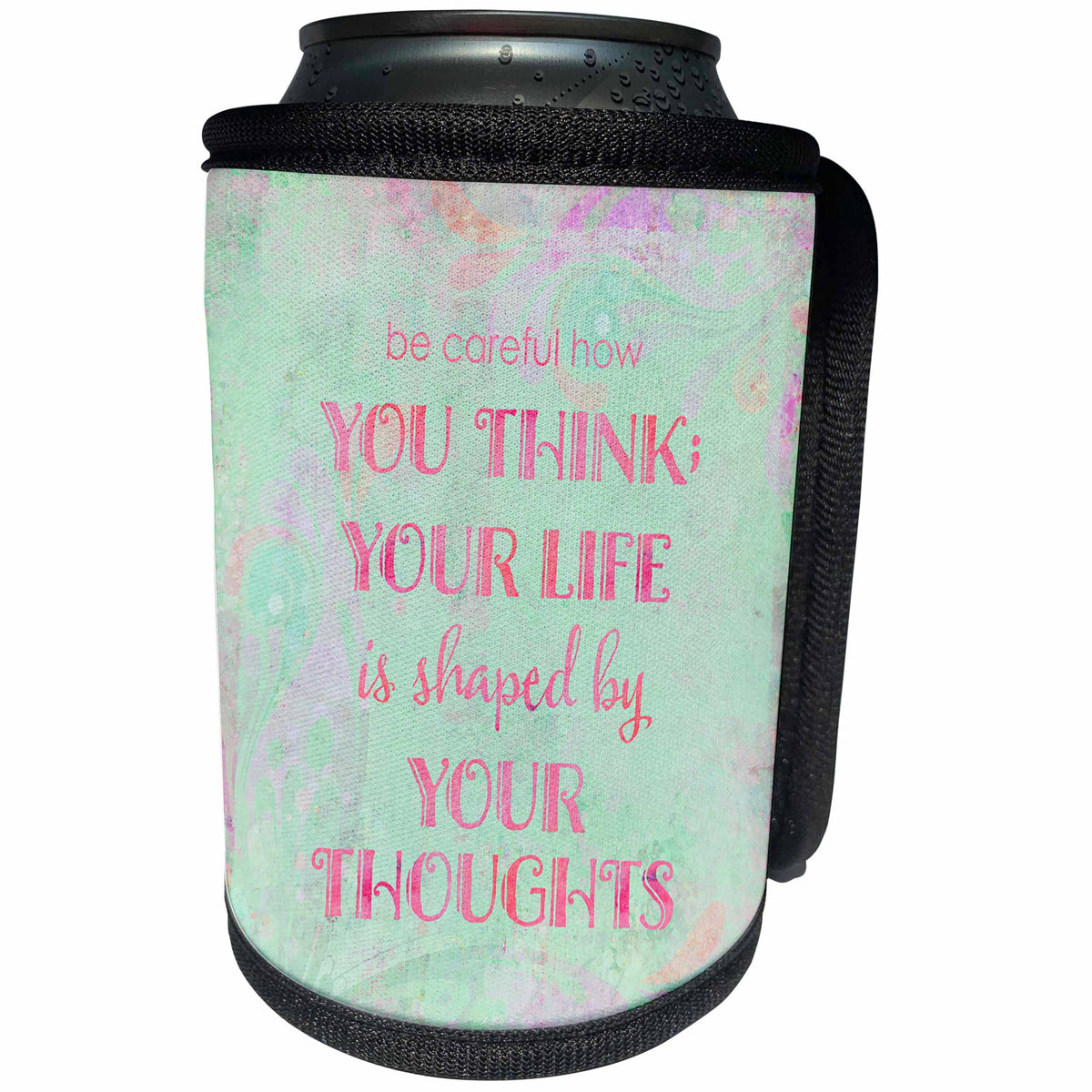 3dRose Andrea Haase Inspirational Typography - Wisdom Quote Typography In Pink And Turquoise Pastel Colors - Can Cooler Bottle Wrap (cc_289419)