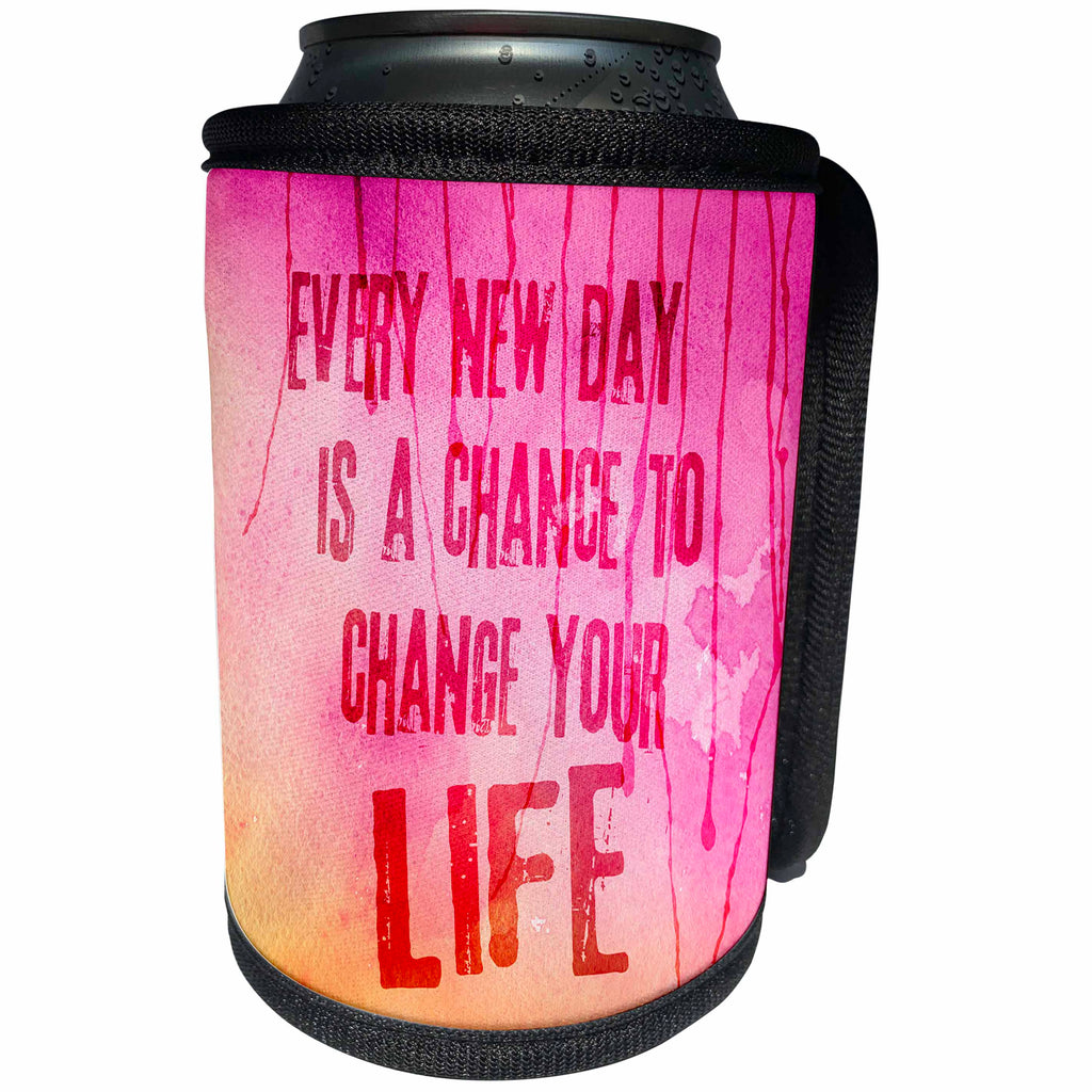 3dRose Andrea Haase Inspirational Typography - Painted Backgrund In Orange And Pink With Motivational Quote - Can Cooler Bottle Wrap (cc_289421)