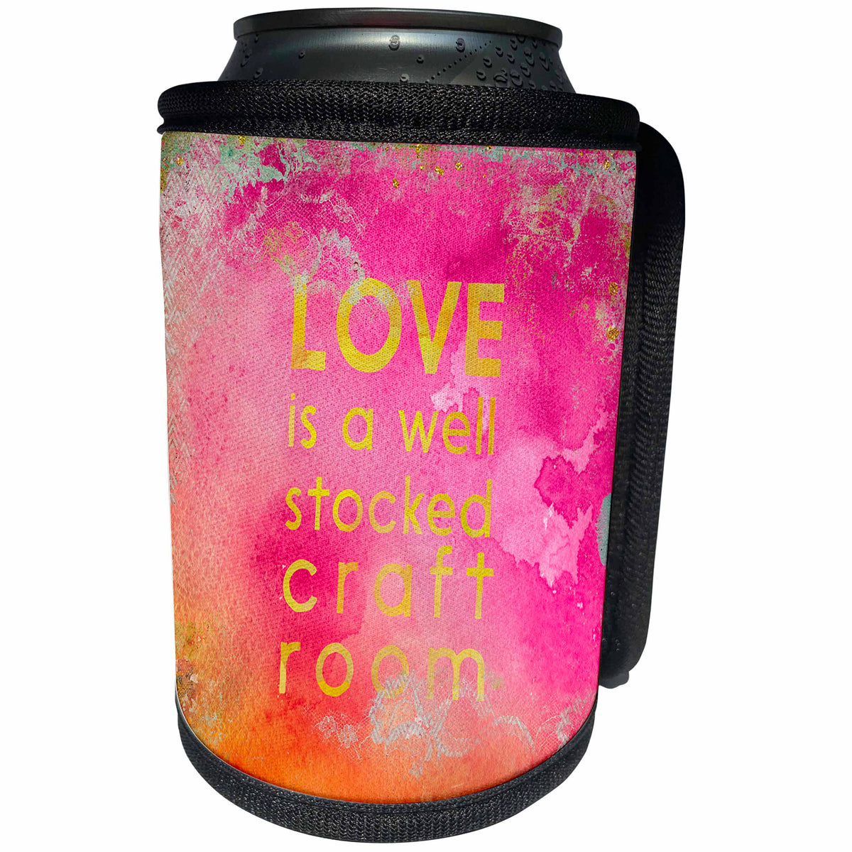 3dRose Andrea Haase Inspirational Typography - Funny Quote For Crafters Love Is A Well Stocked Craft Room - Can Cooler Bottle Wrap (cc_289422)