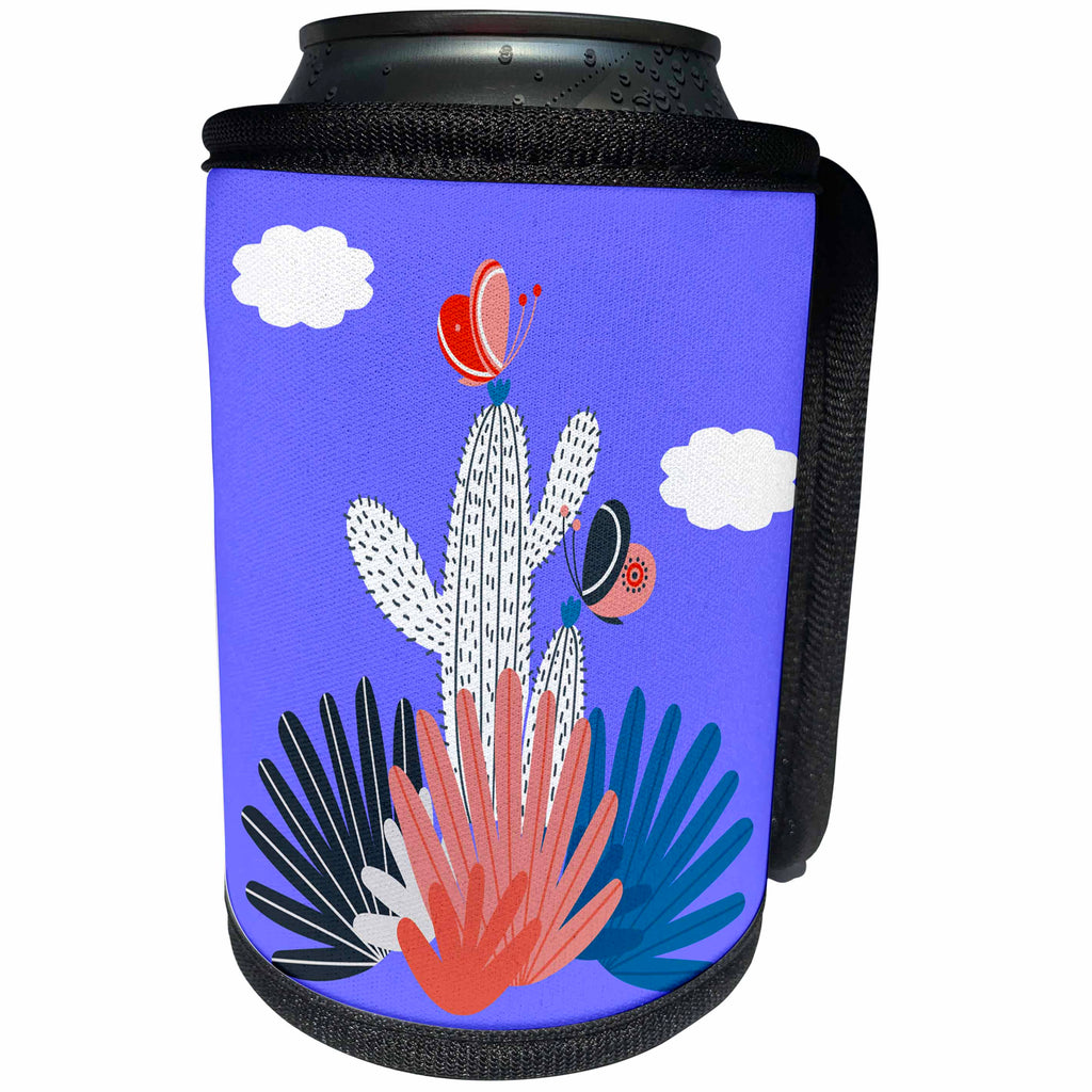 3dRose Amar Singha Art - Landscape - Cactus With Butterfly In A Shiny Blue Sky - Can Cooler Bottle Wrap (cc_289478)