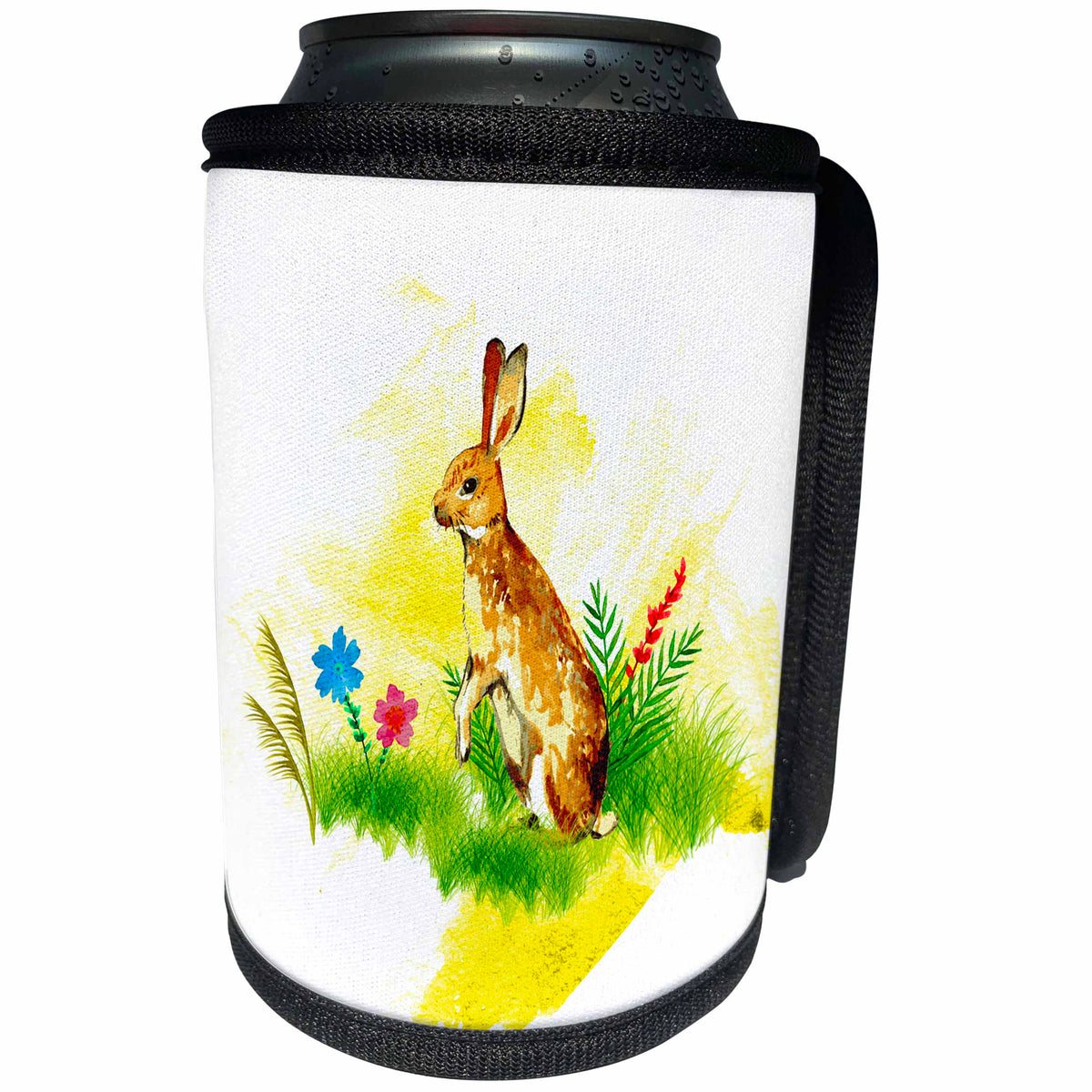 3dRose Amar Singha Art - Watercolor Animal - A Brown Rabbit In The Grass - Can Cooler Bottle Wrap (cc_289510)