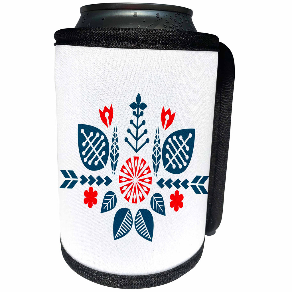 3dRose Amar Singha Art - Folk Art - Decorative Design With Blue And Red - Can Cooler Bottle Wrap (cc_289529)