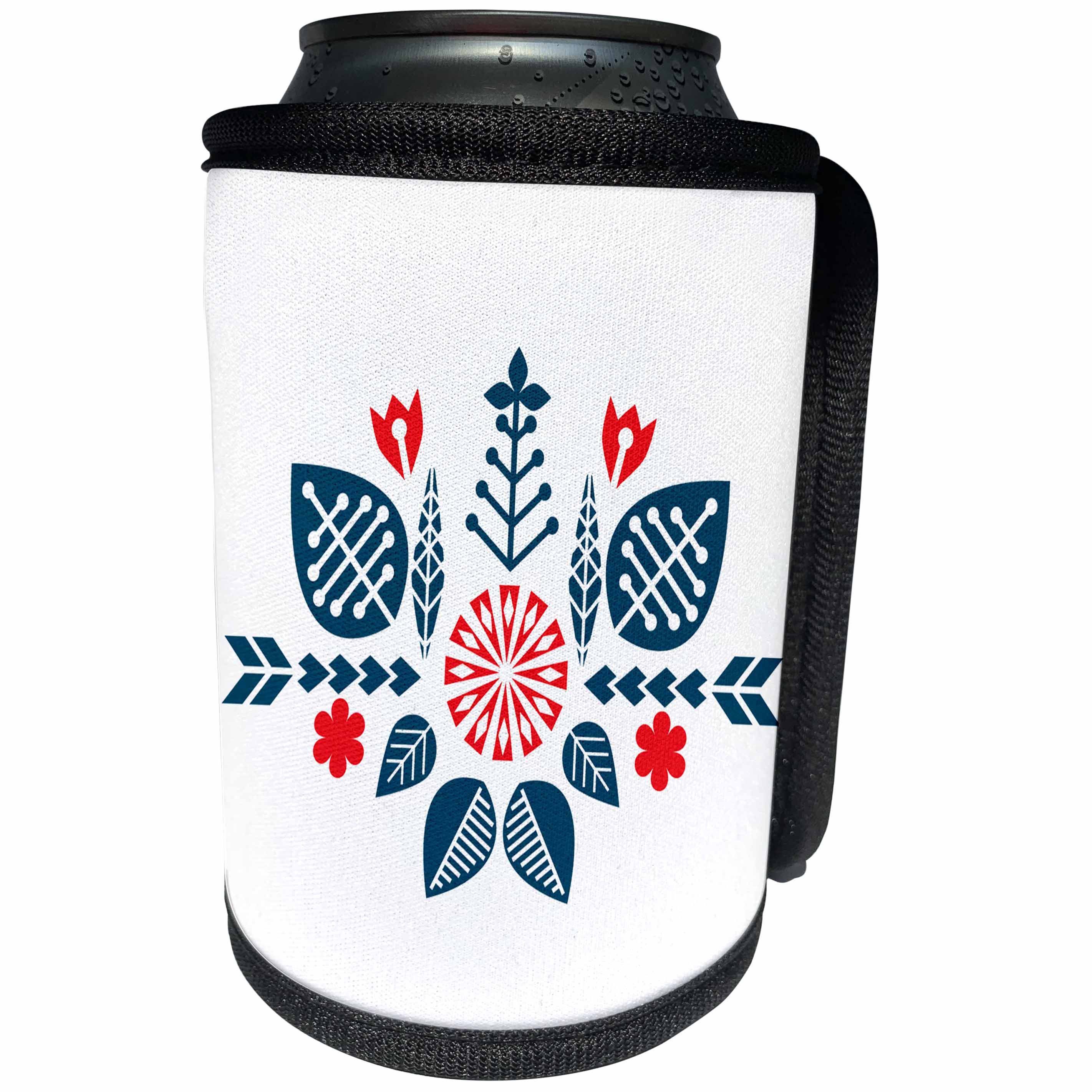 3dRose Amar Singha Art - Folk Art - Decorative Design With Blue And Red - Can Cooler Bottle Wrap (cc_289529)
