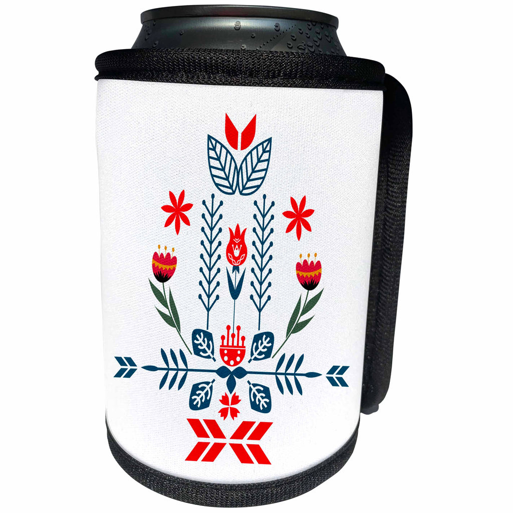 3dRose Amar Singha Art - Folk Art - Decorative Design With Flowers and Leaves - Can Cooler Bottle Wrap (cc_289538)