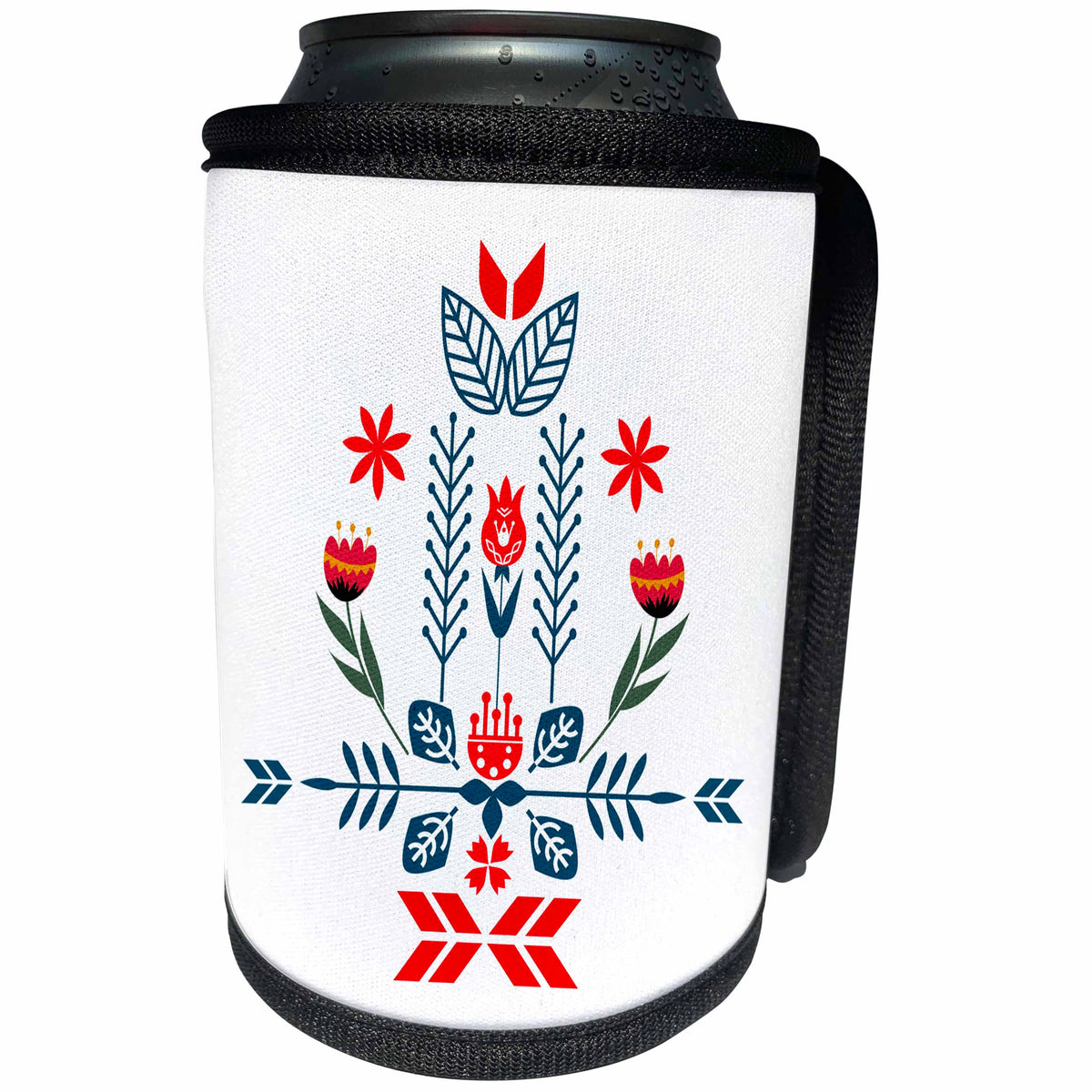 3dRose Amar Singha Art - Folk Art - Decorative Design With Flowers and Leaves - Can Cooler Bottle Wrap (cc_289538)