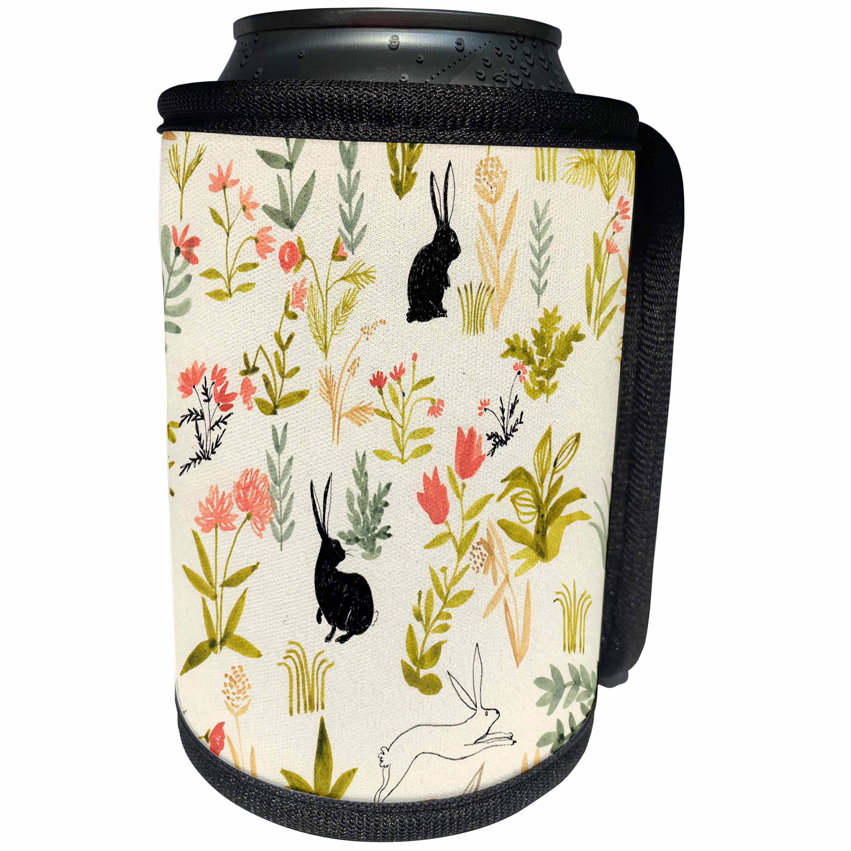 3dRose Daniela Spoto- Animals - Little Black Rabbits Jumping On The Grass - Can Cooler Bottle Wrap (cc_289551)
