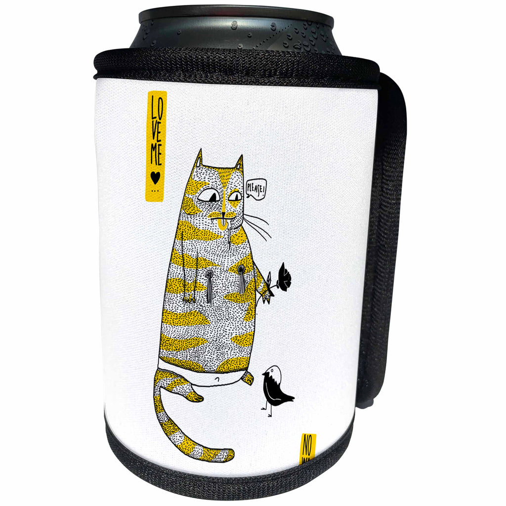 3dRose Daniela Spoto- Animals - Cat In Love With A Little Bird - Can Cooler Bottle Wrap (cc_289556)