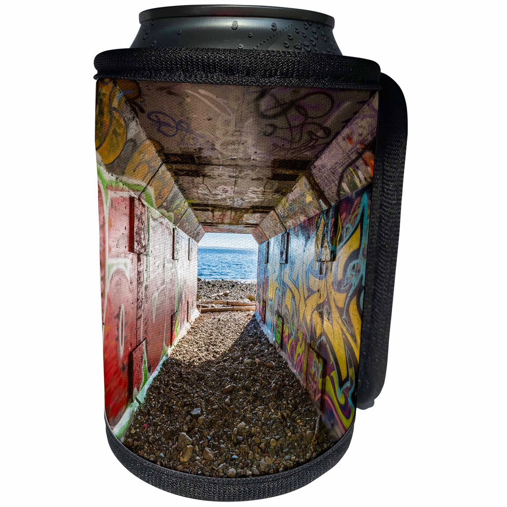 3dRose Elysium Photography - Landscape - Graffiti on rail tunnel, 1001 Steps, Surrey, British Columbia - Can Cooler Bottle Wrap (cc_289564)