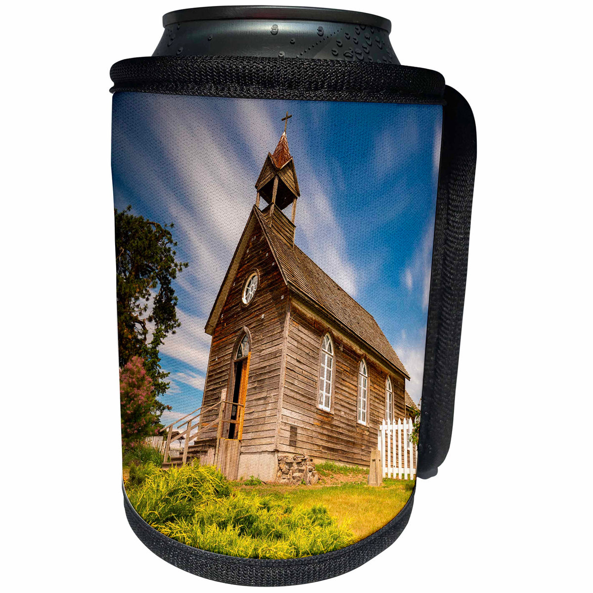 3dRose Elysium Photography - Landscape - St Annes Church, Historic Okeefe Ranch, Vernon - Can Cooler Bottle Wrap (cc_289580)