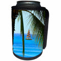 3dRose Elysium Photography - Seascape - Sailboat through palm fronds, Honolulu, Hawaii - Can Cooler Bottle Wrap (cc_289621)