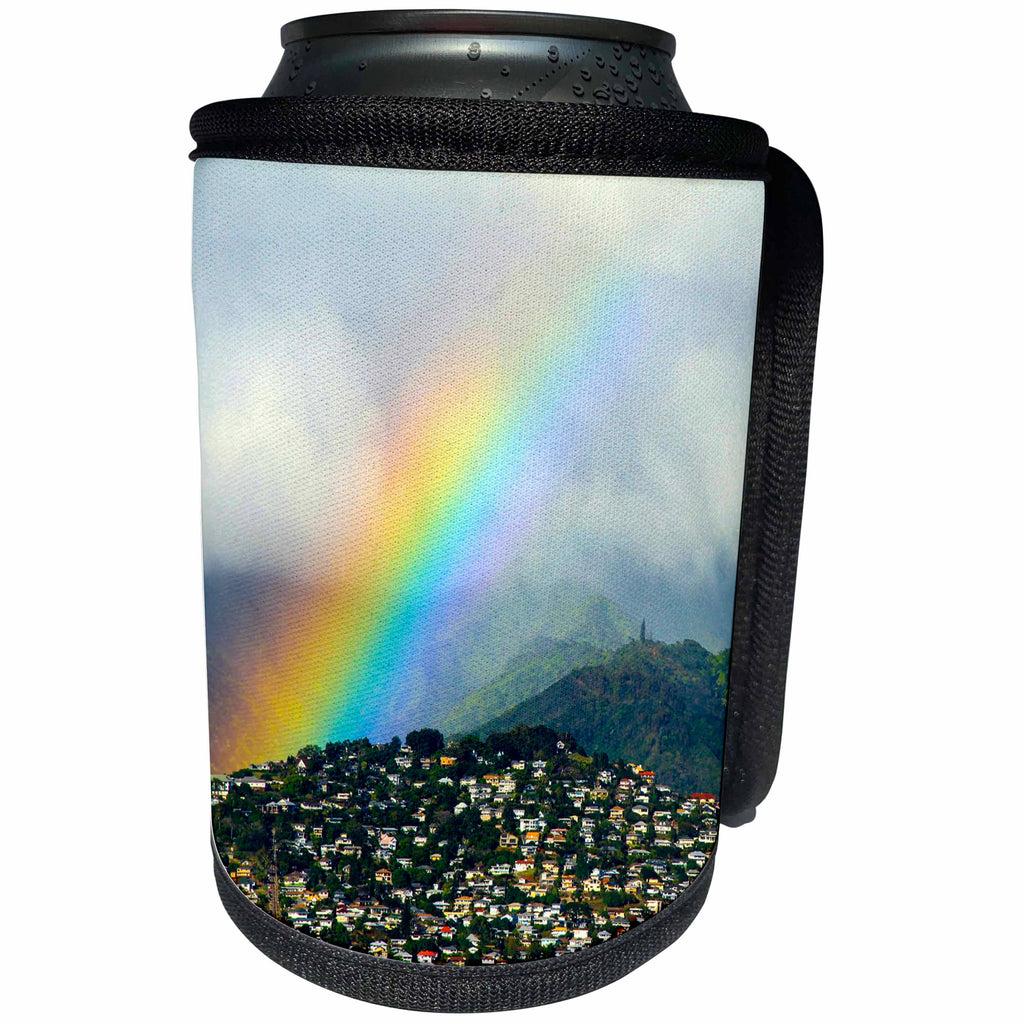 3dRose Elysium Photography - Landscape - Rainbow on Diamond Head, Oahu, hawaii - Can Cooler Bottle Wrap (cc_289622)