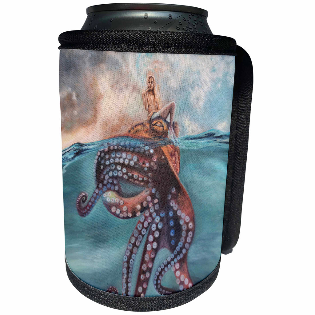 3dRose Erica Wexler - Ocean - Mermaid Sitting On A Octopus - Can Cooler Bottle Wrap (cc_289645)