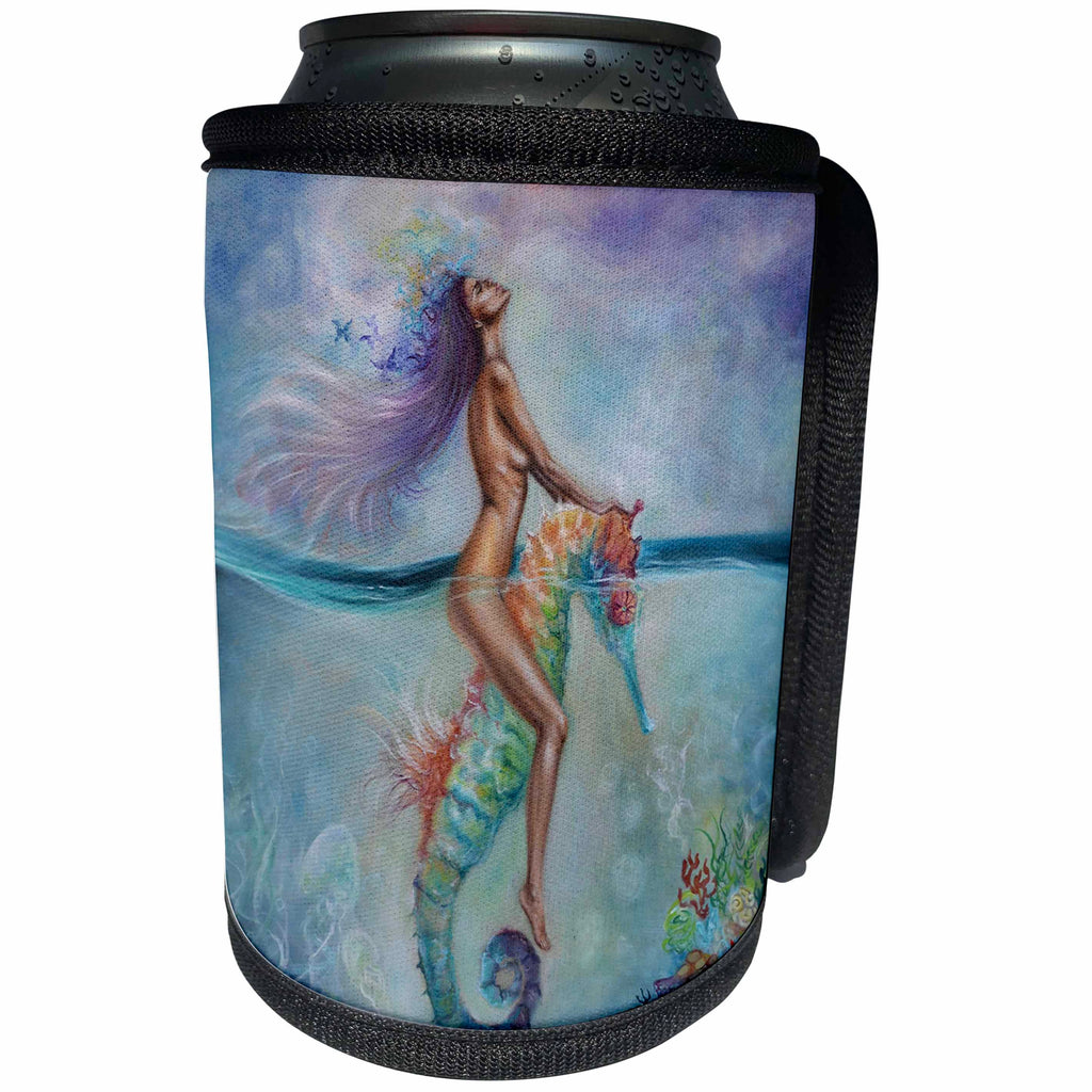 3dRose Erica Wexler - Ocean - Goddess on A Seahorse - Can Cooler Bottle Wrap (cc_289648)